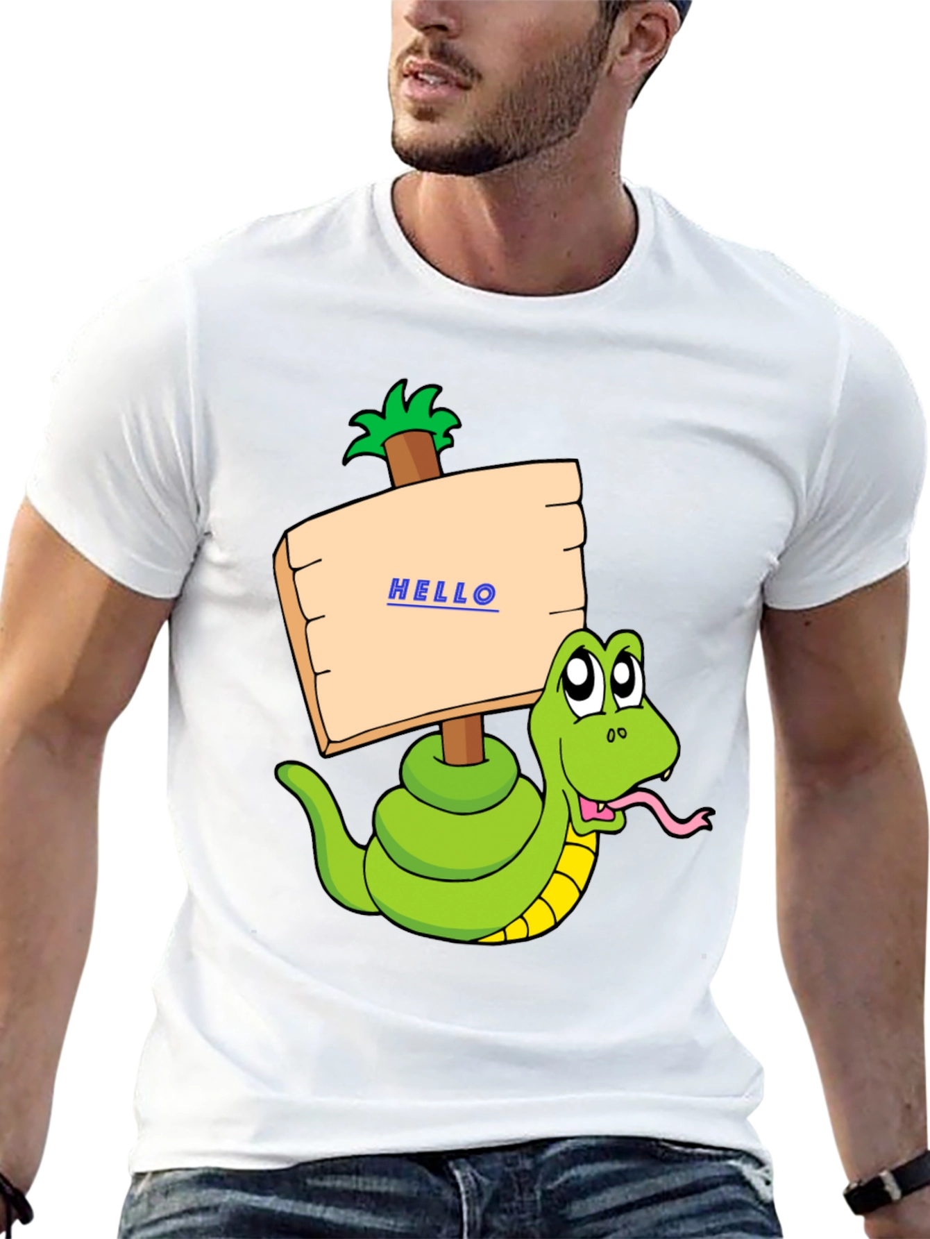 Funny Snake Graphic T-Shirt - Hello Sign