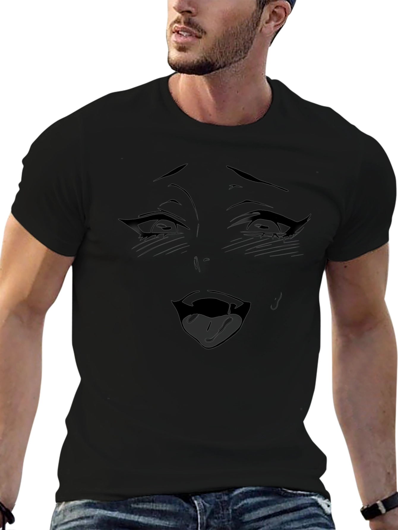 Ahegao Anime Face Black T-Shirt