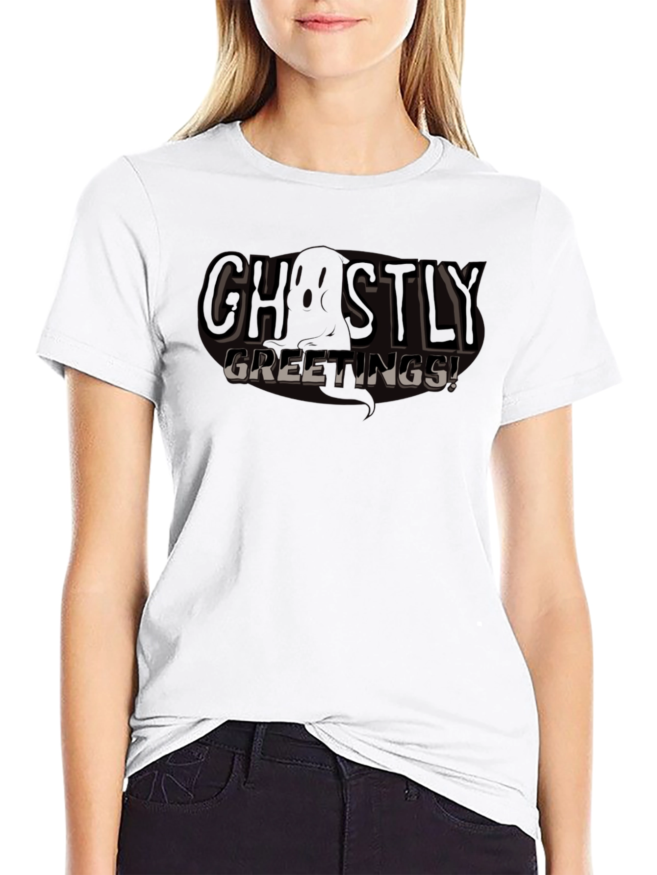 Ghostly Greetings Black Graphic T-Shirt
