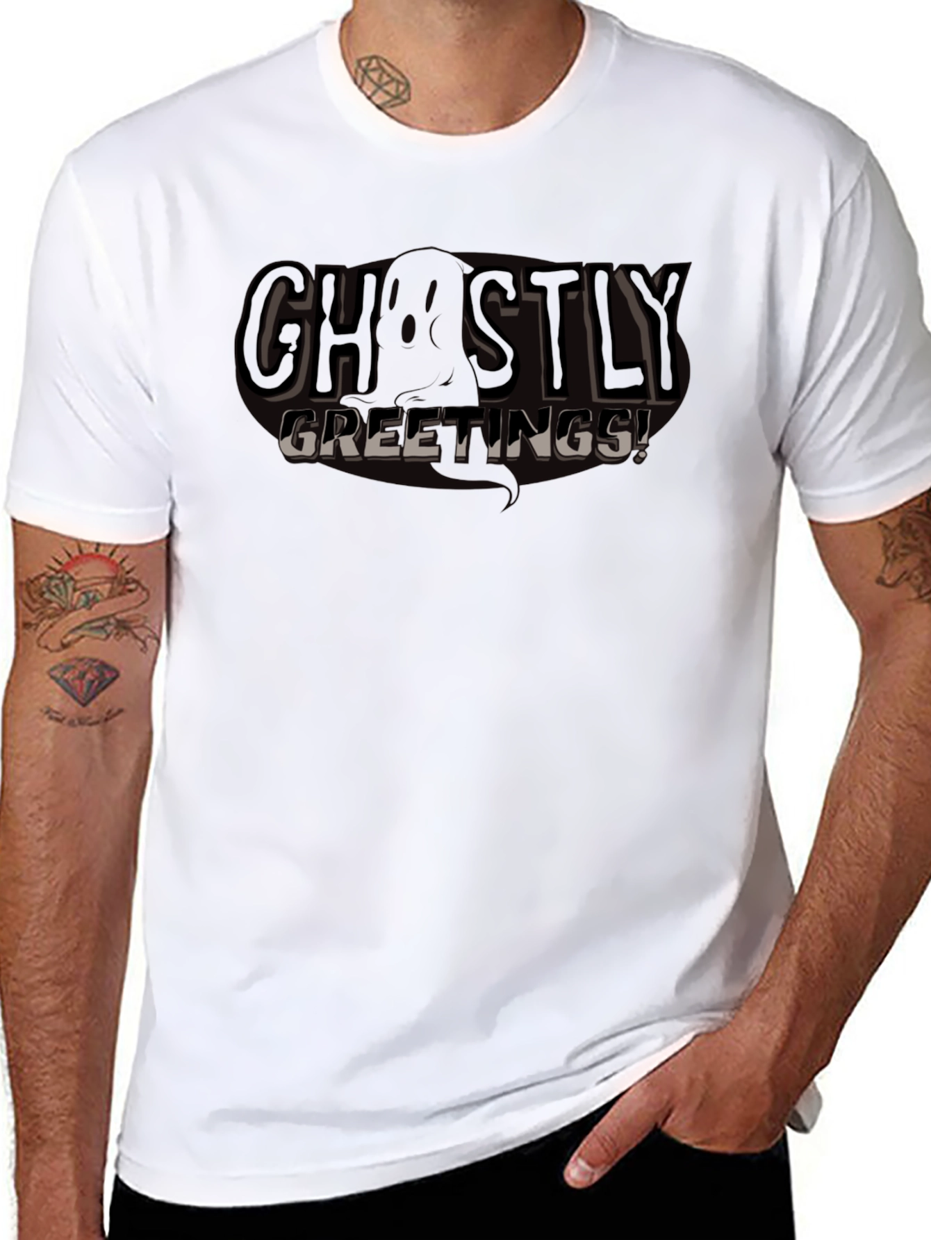 Ghostly Greetings Black Graphic T-Shirt