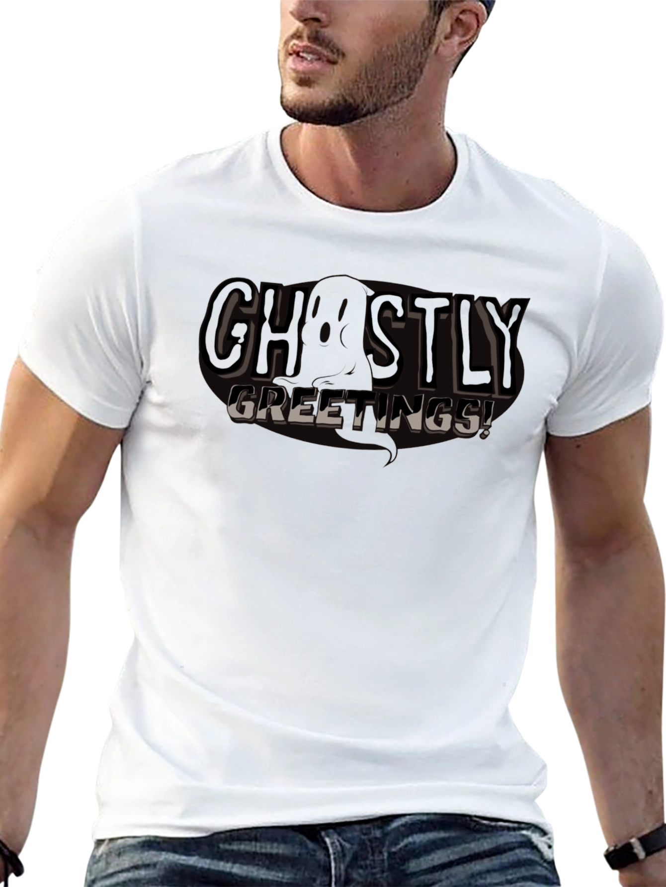 Ghostly Greetings Black Graphic T-Shirt