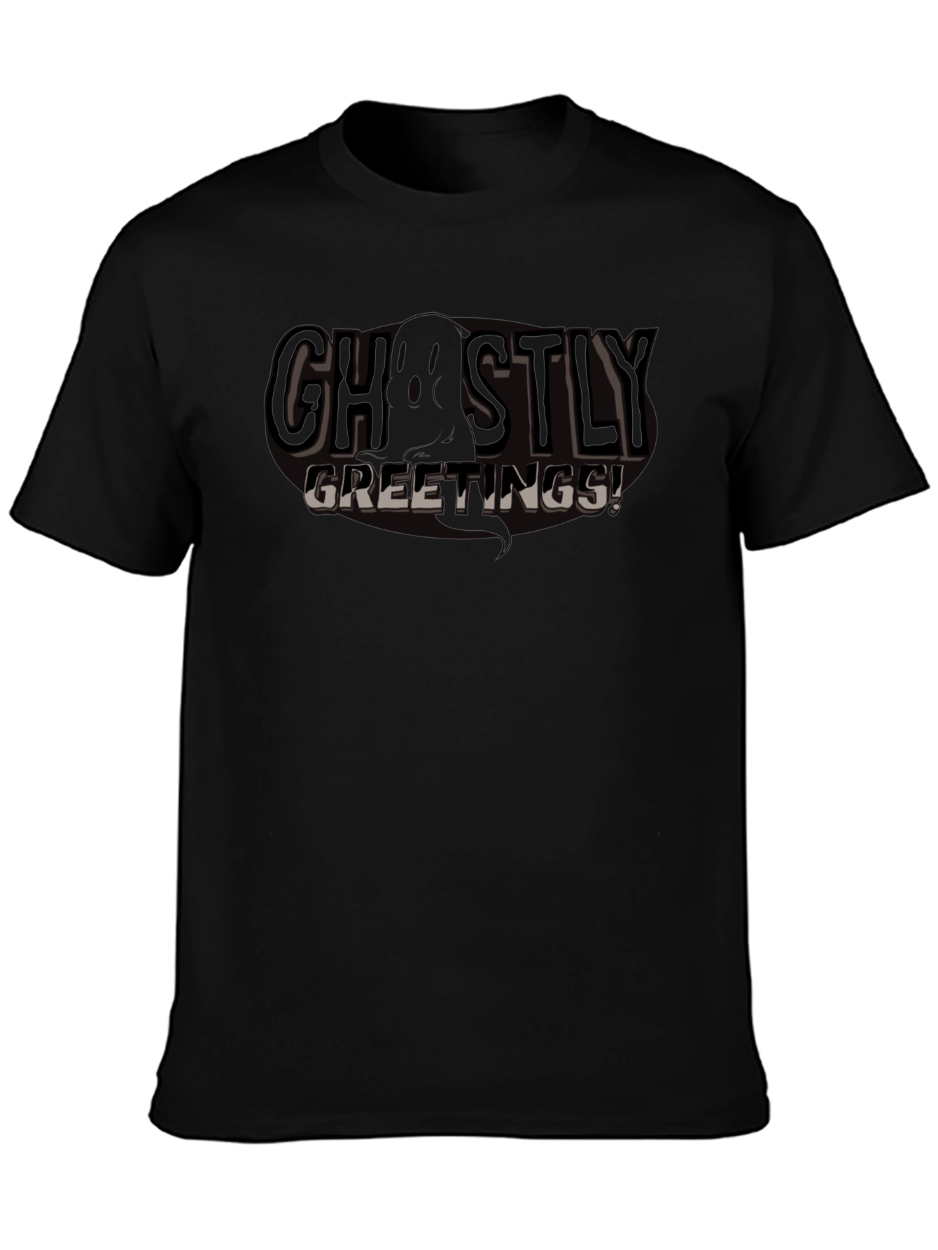 Ghostly Greetings Black Graphic T-Shirt