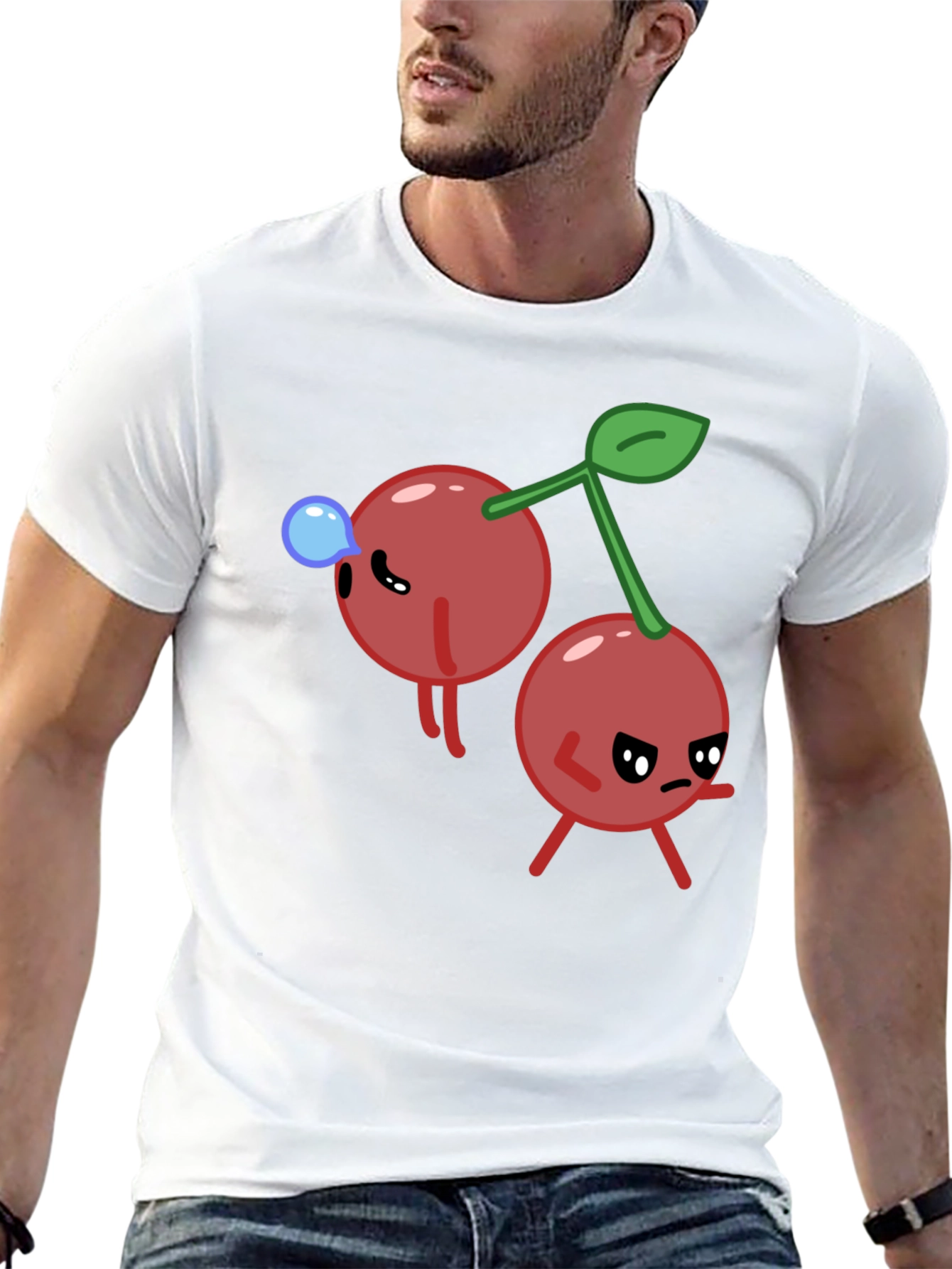 Funny Cherry Cartoon Black T-Shirt