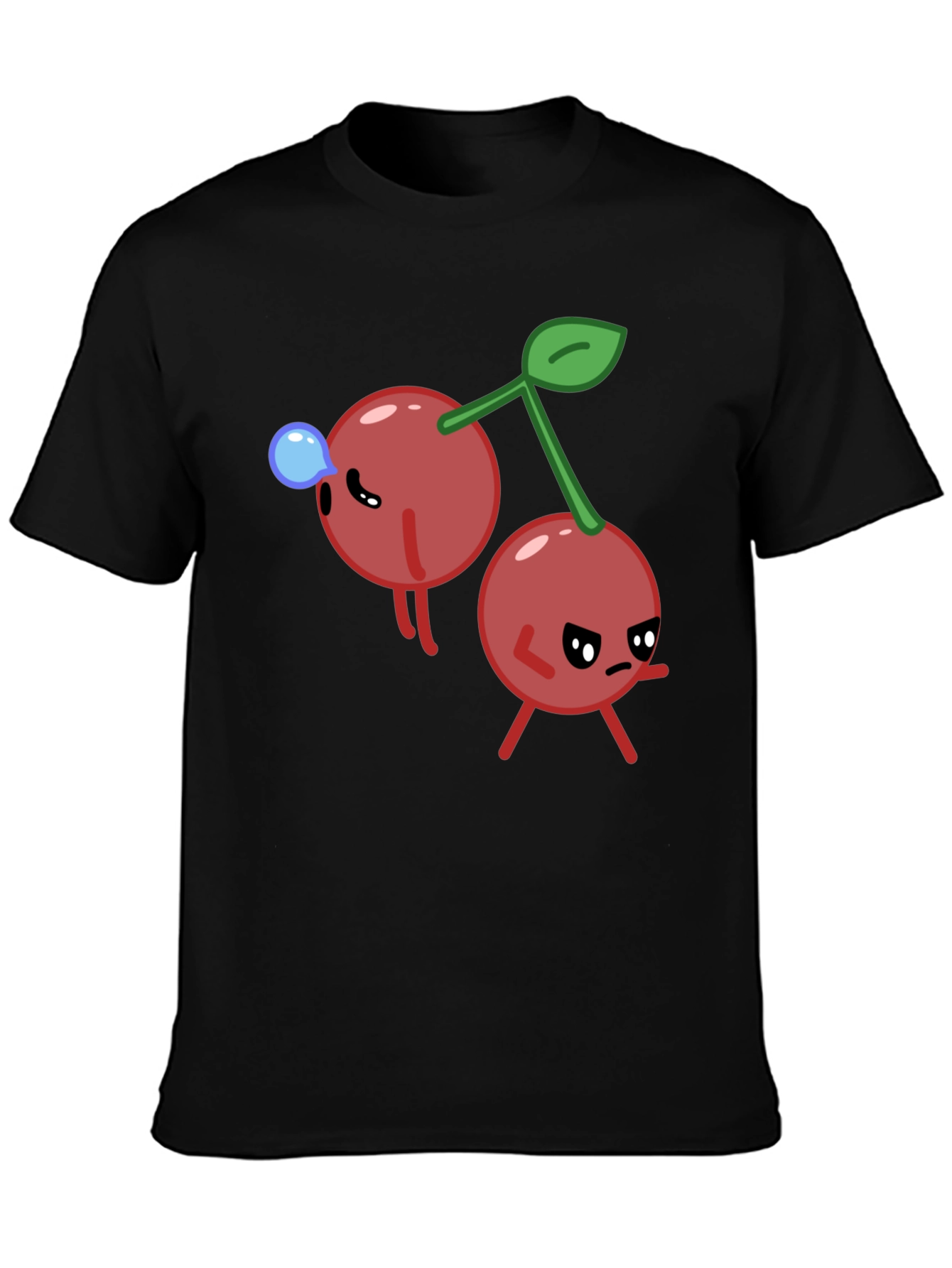 Funny Cherry Cartoon Black T-Shirt