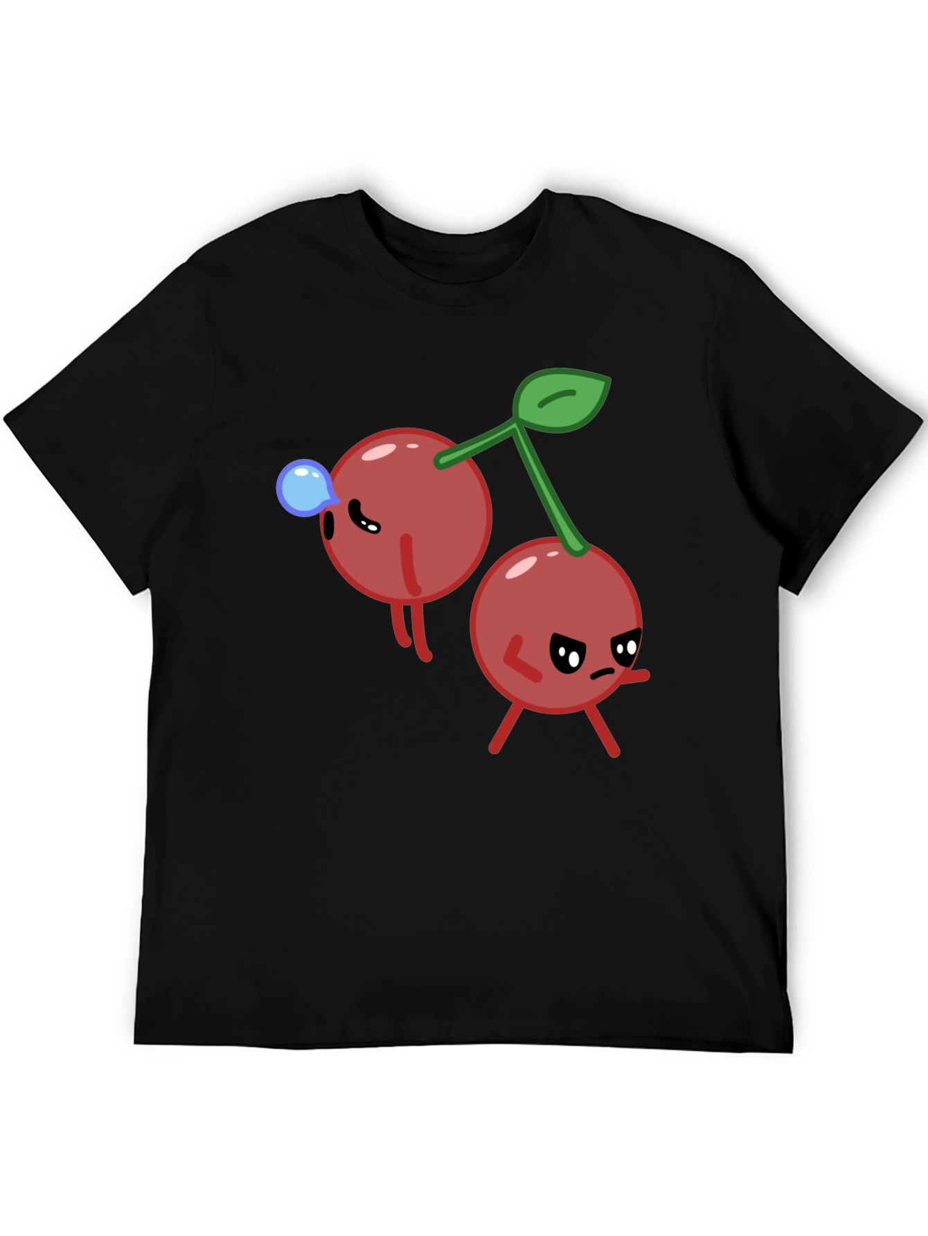 Funny Cherry Cartoon Black T-Shirt