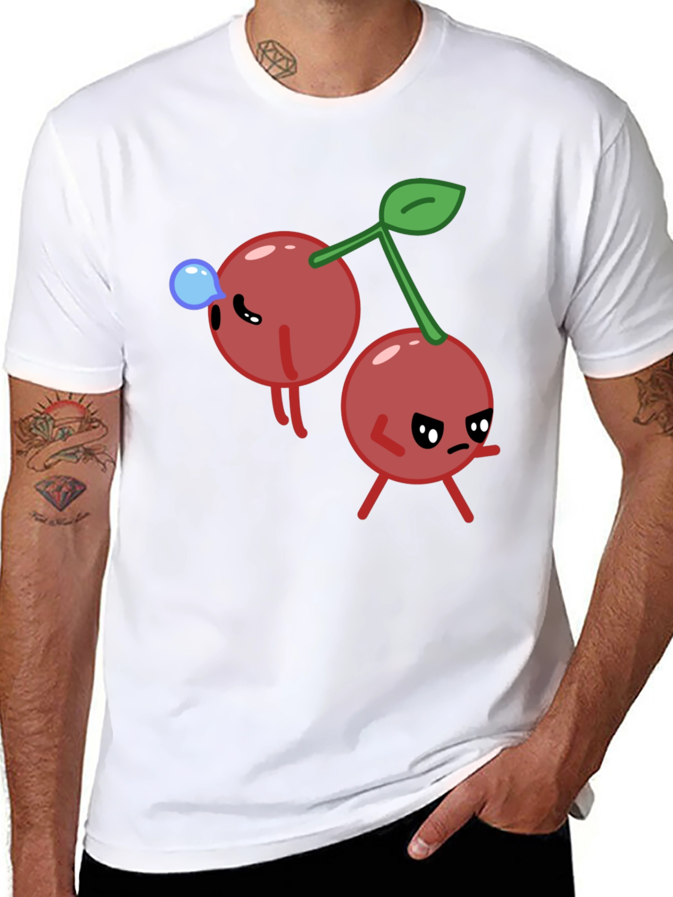 Funny Cherry Cartoon Black T-Shirt