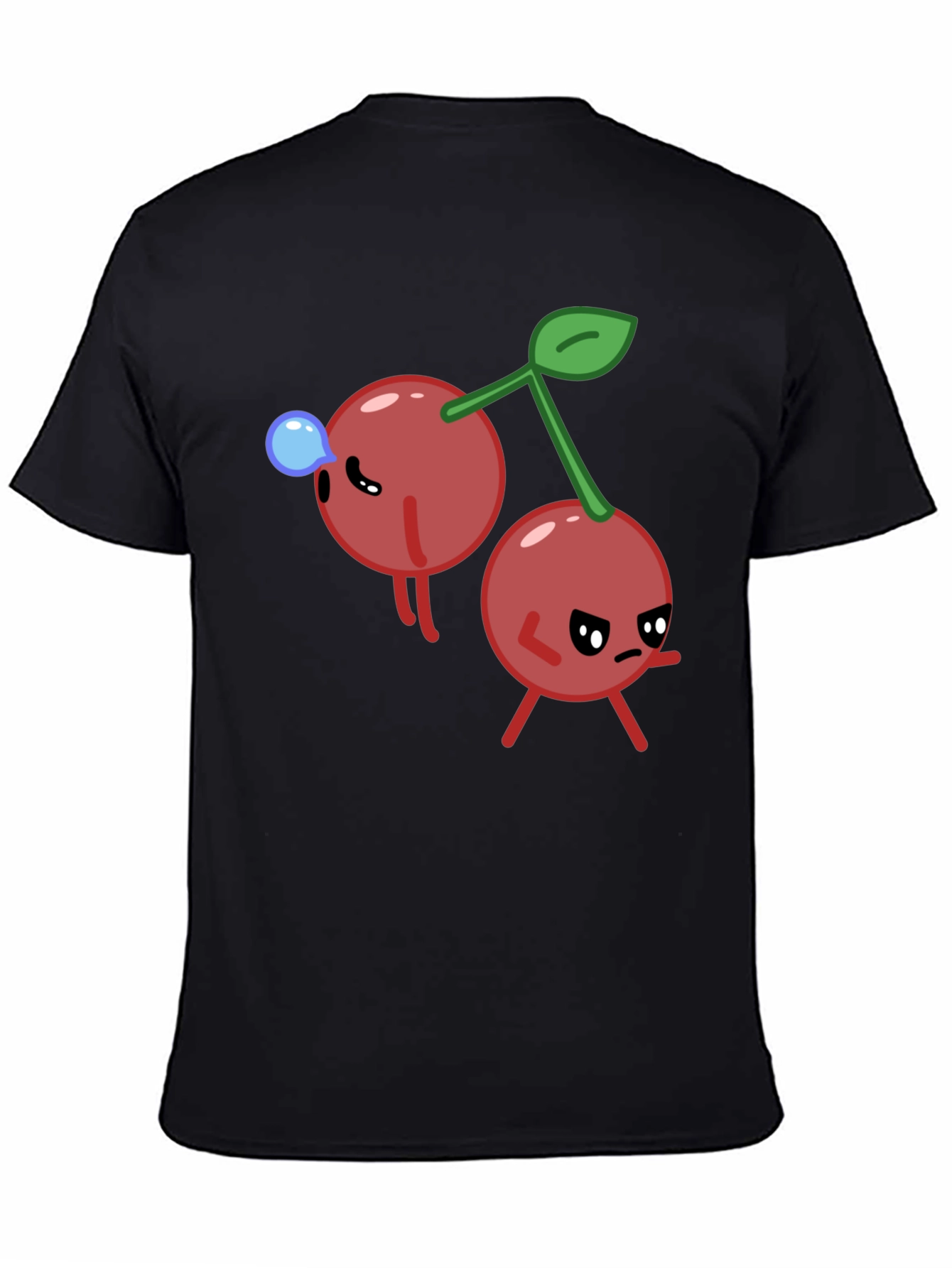 Funny Cherry Cartoon Black T-Shirt