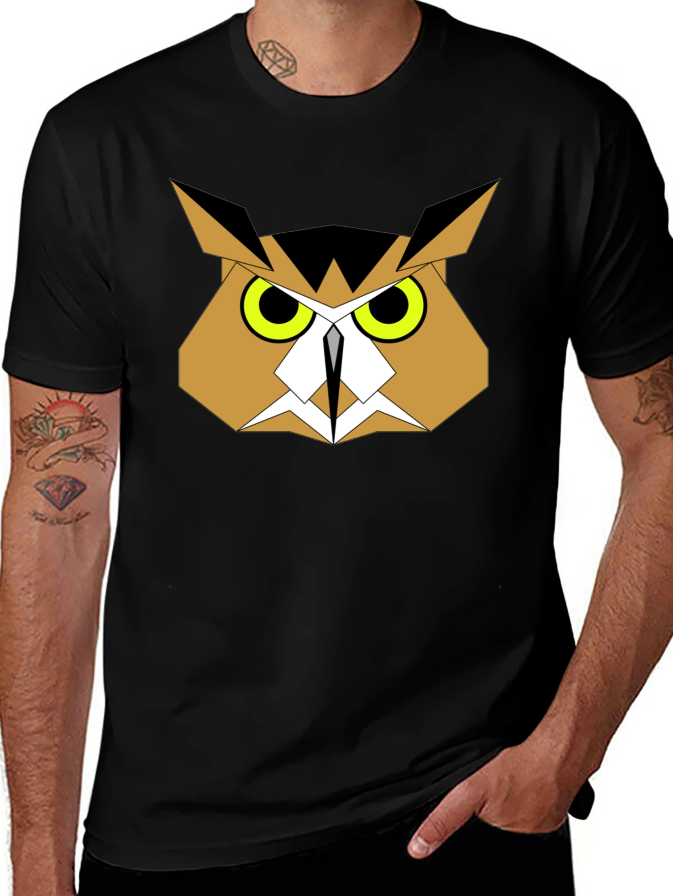 Geometric Owl Graphic Tee - Black Cotton