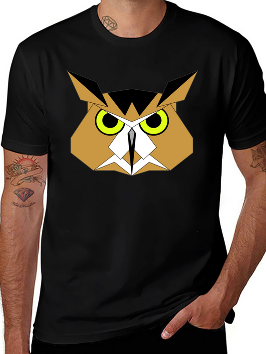 Geometric Owl Graphic Tee - Black Cotton