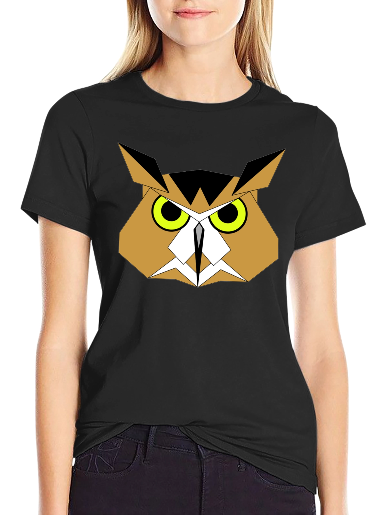 Geometric Owl Graphic Tee - Black Cotton