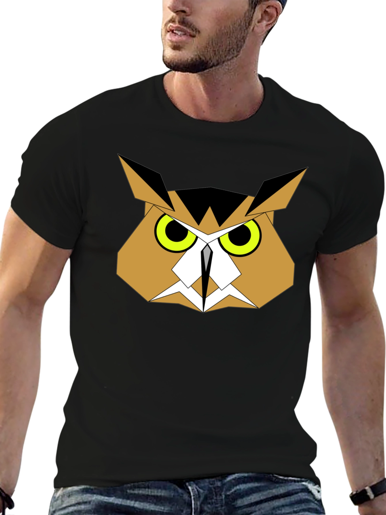 Geometric Owl Graphic Tee - Black Cotton