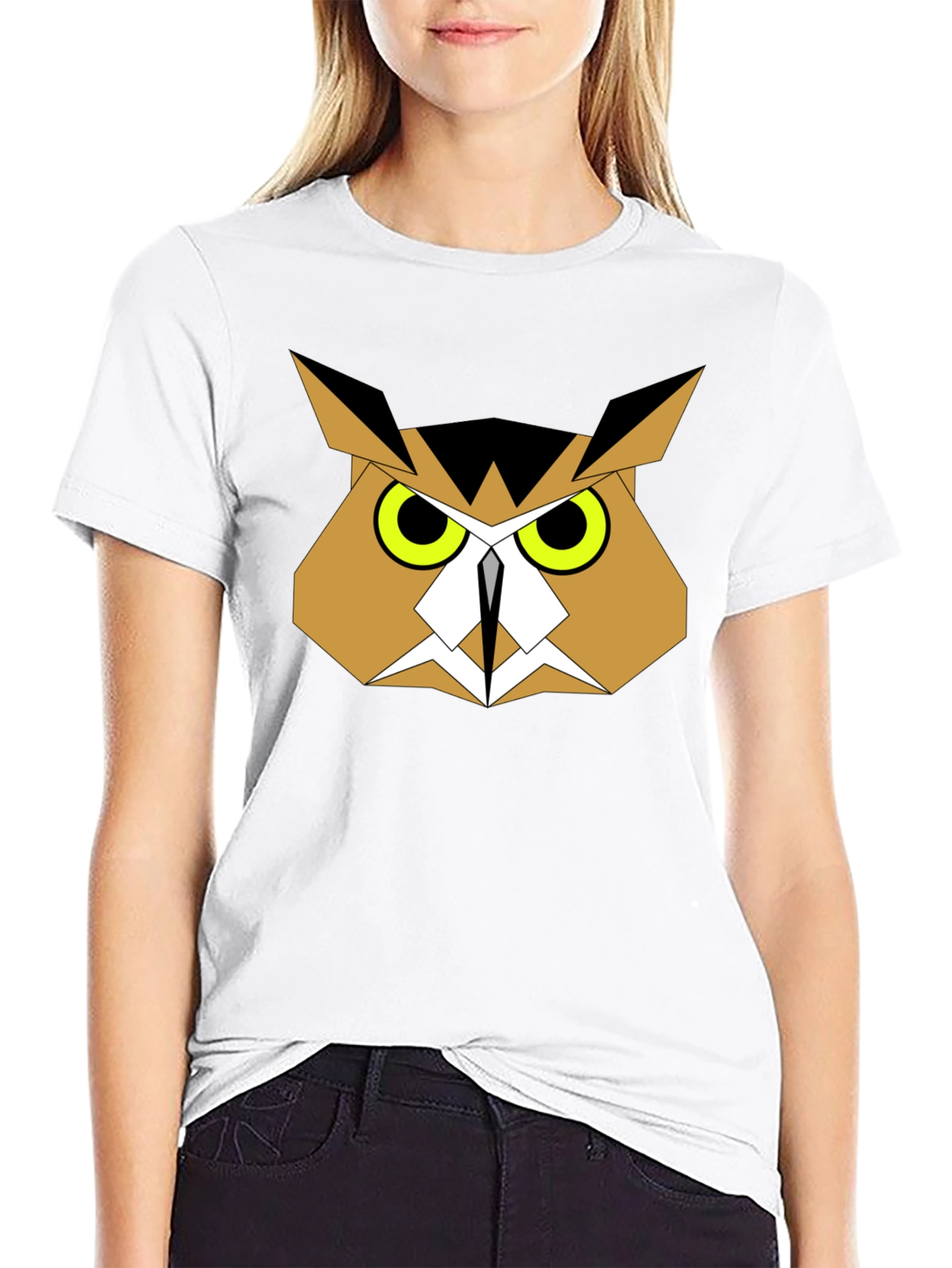 Geometric Owl Graphic Tee - Black Cotton