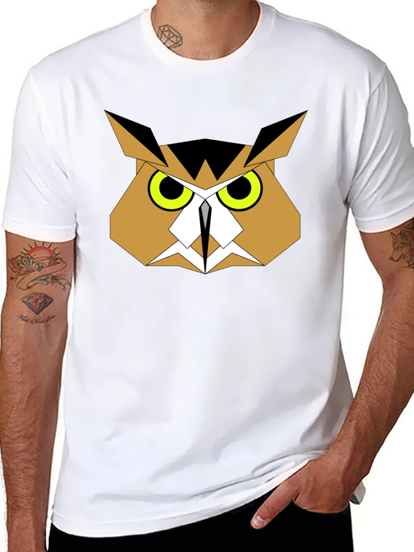 Geometric Owl Graphic Tee - Black Cotton