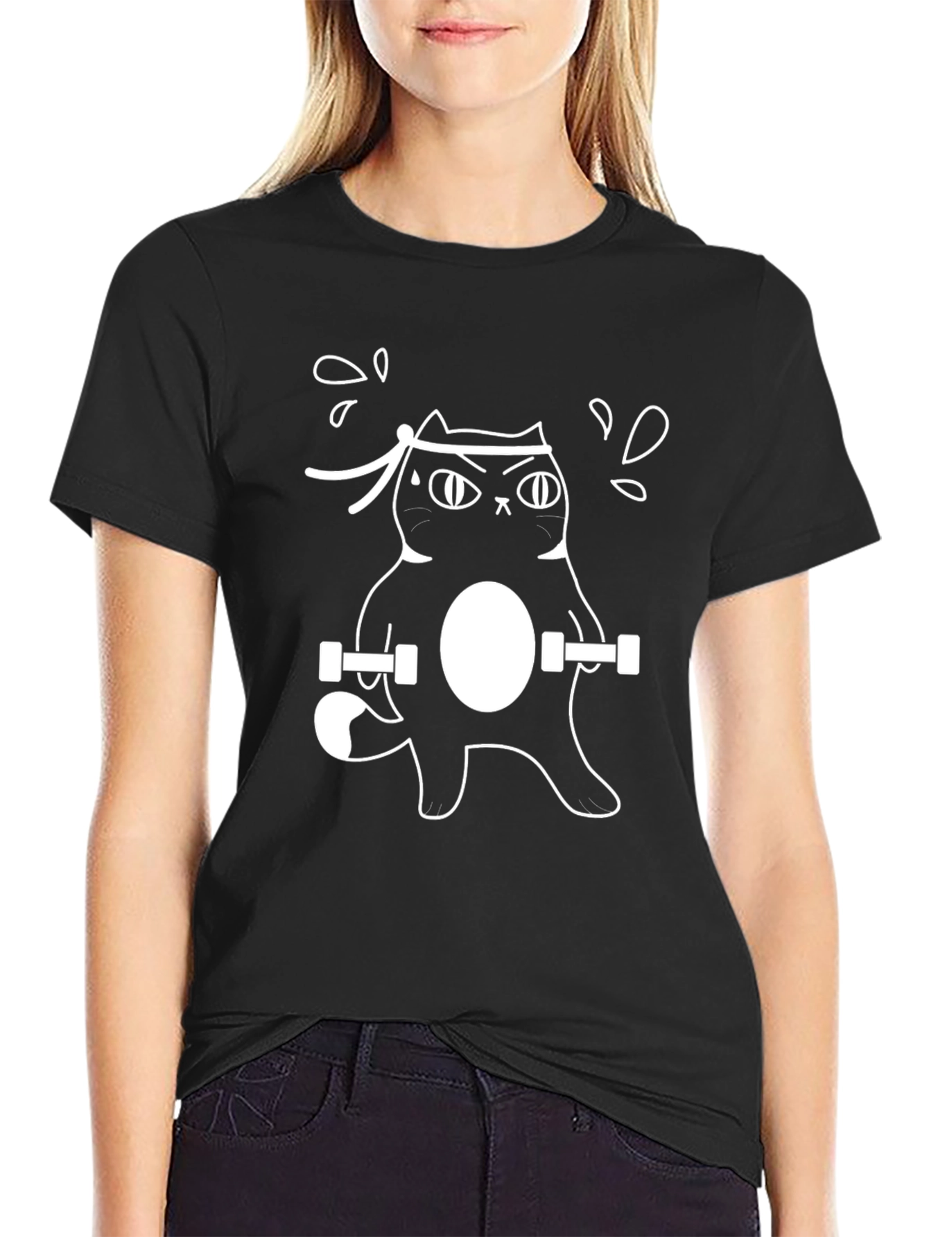 Funny Workout Cat T-Shirt - Black