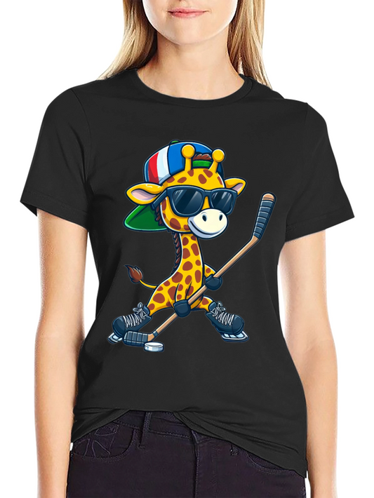 Giraffe Hockey Player Graphic Tee