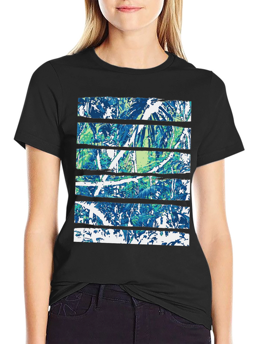 Abstract Nature Print Black Crew Neck Tee