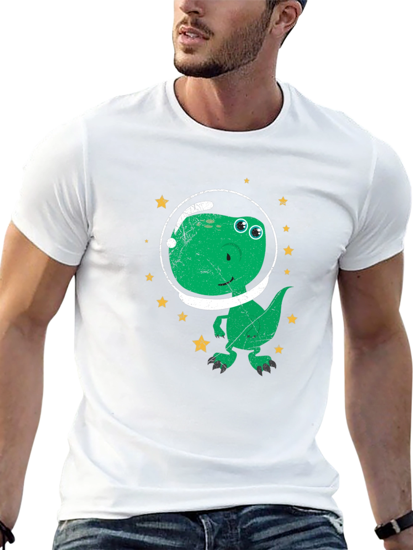 Dino Astronaut T-Shirt - Green Dinosaur in Space