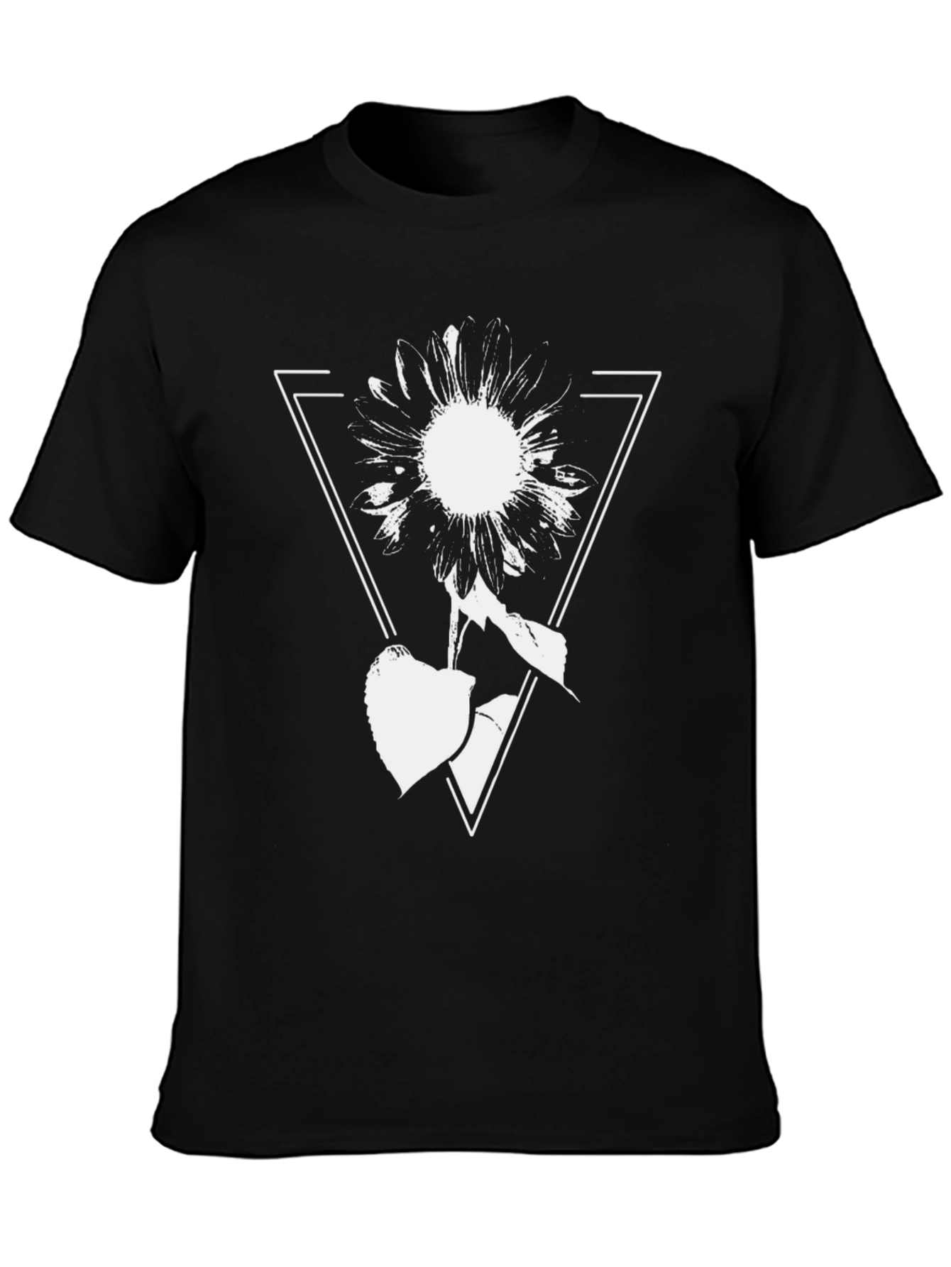 Geometric Floral Graphic Tee - Black Cotton Blend