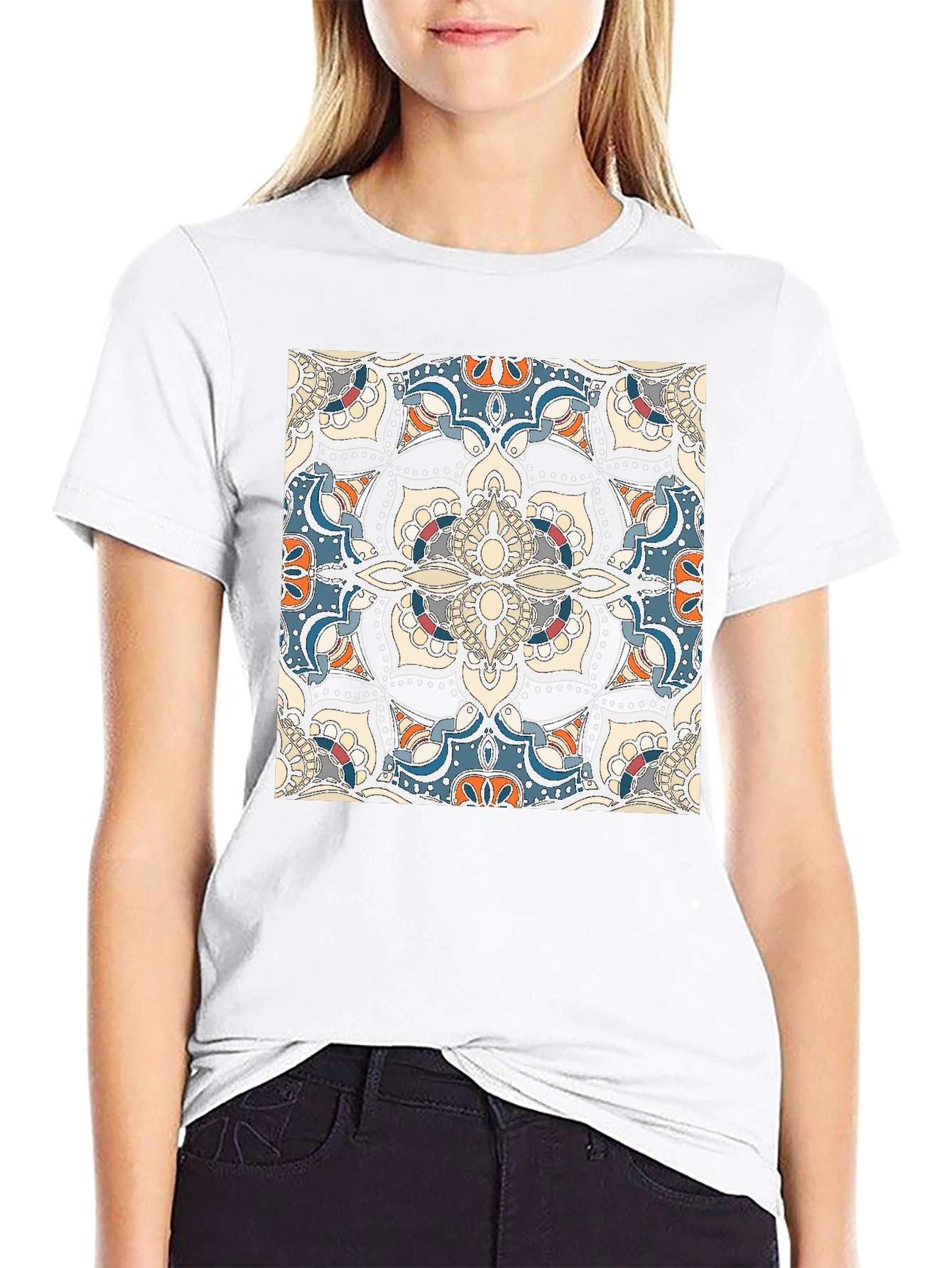 Patterned Graphic Print Crew Neck T-Shirt