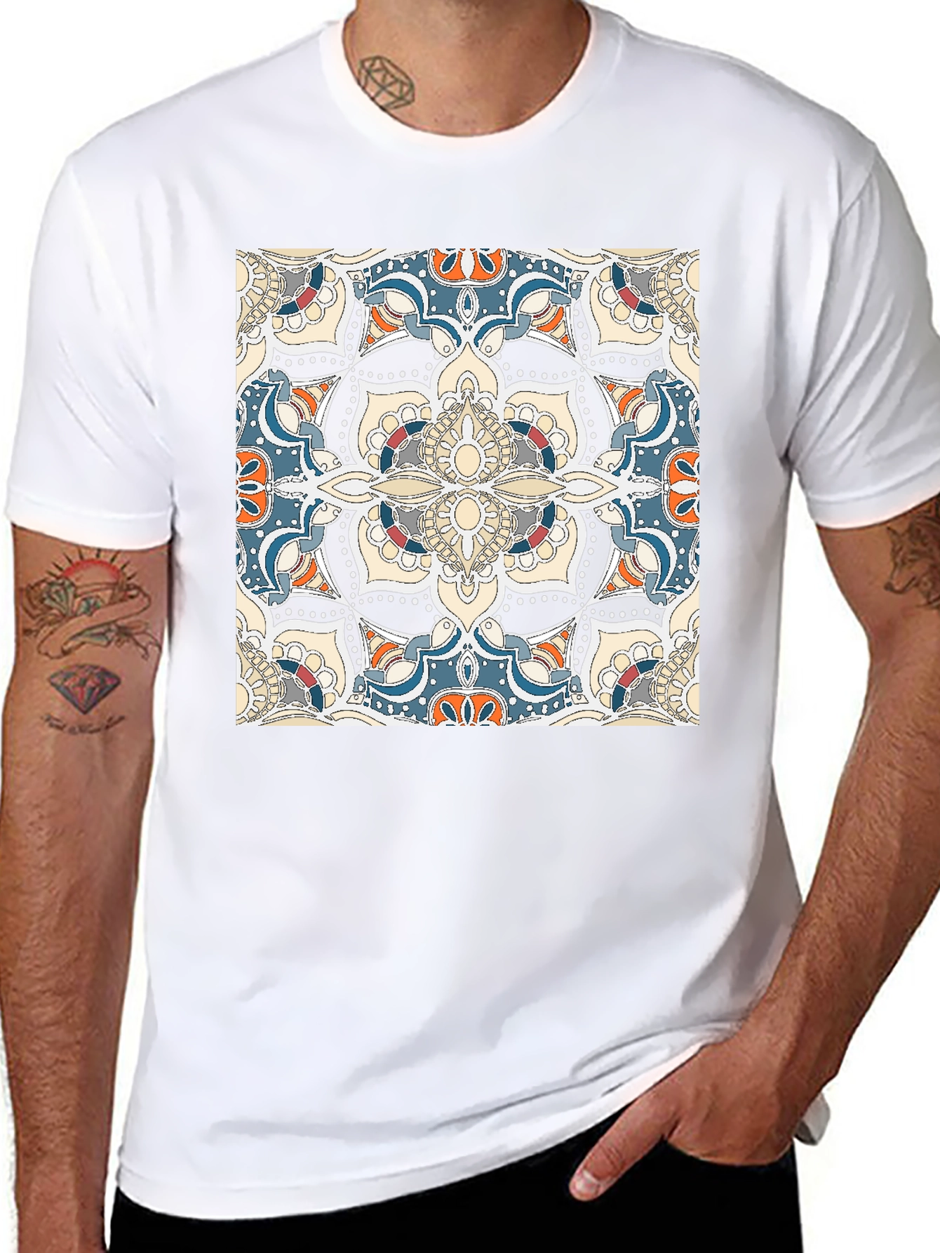 Patterned Graphic Print Crew Neck T-Shirt