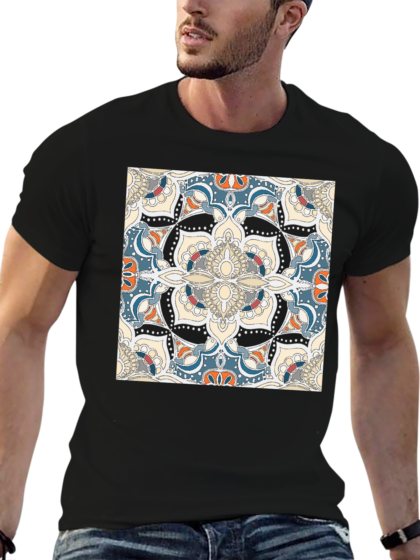 Patterned Graphic Print Crew Neck T-Shirt