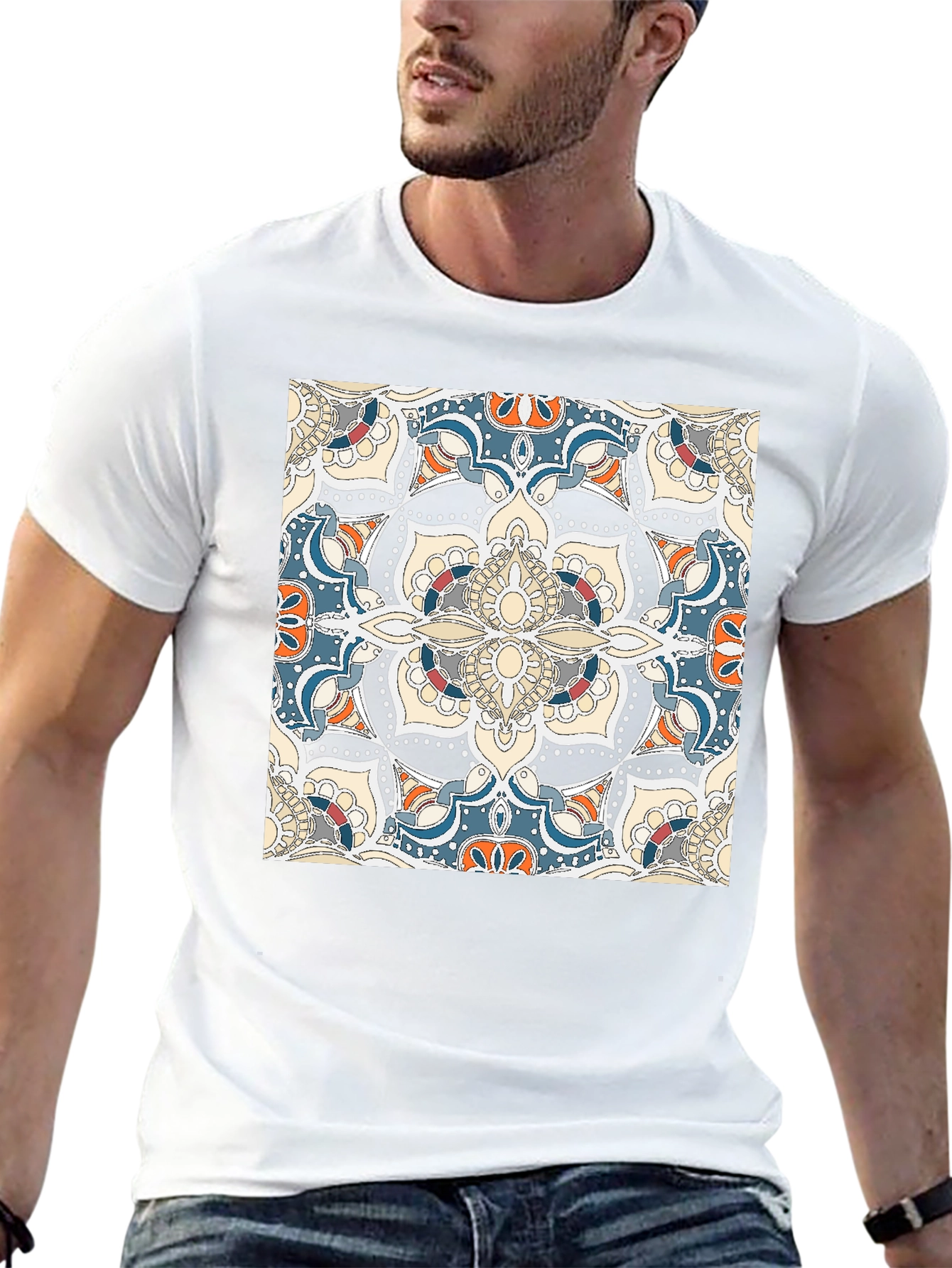 Patterned Graphic Print Crew Neck T-Shirt