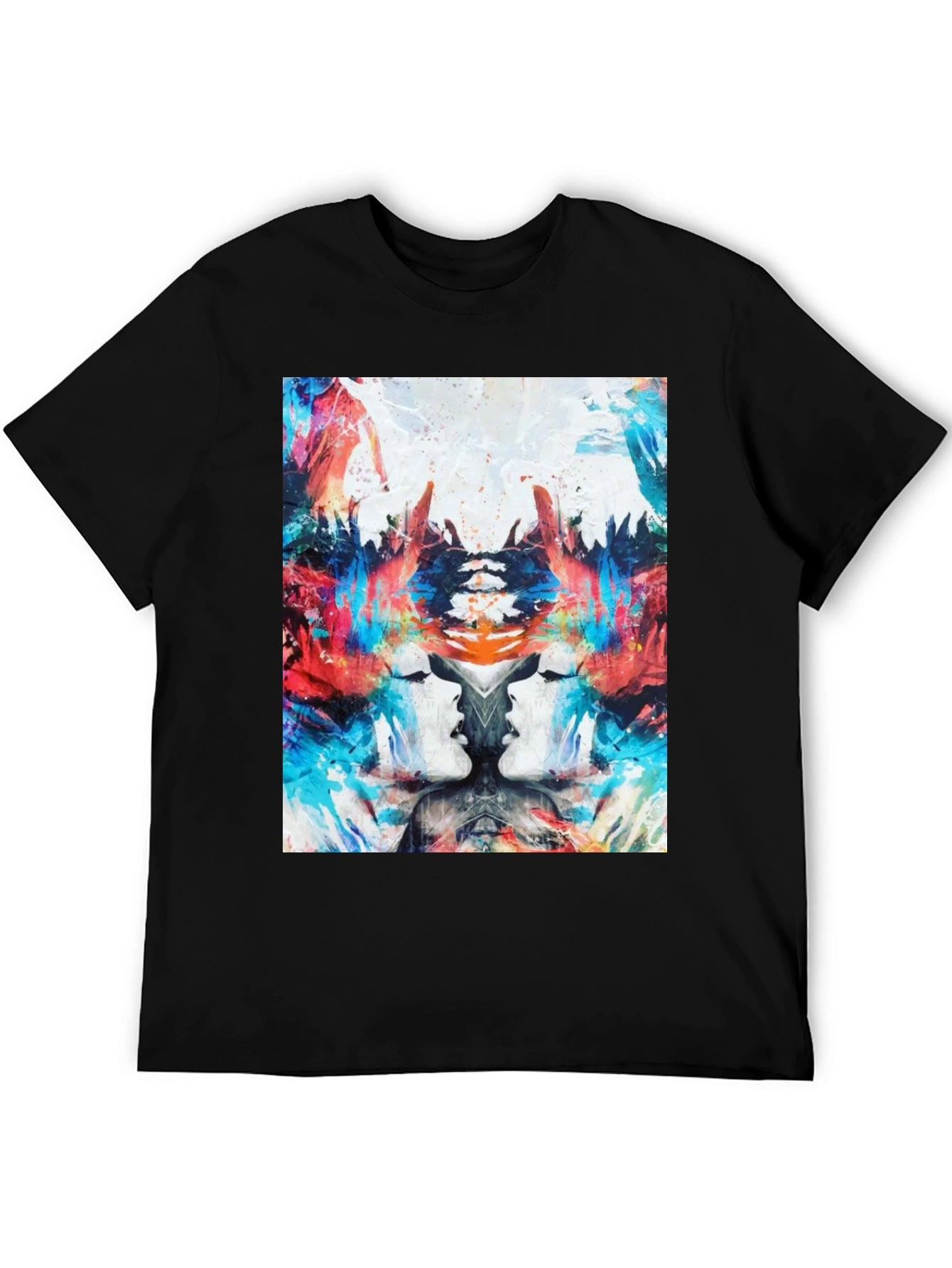 Abstract Face Print Black T-Shirt
