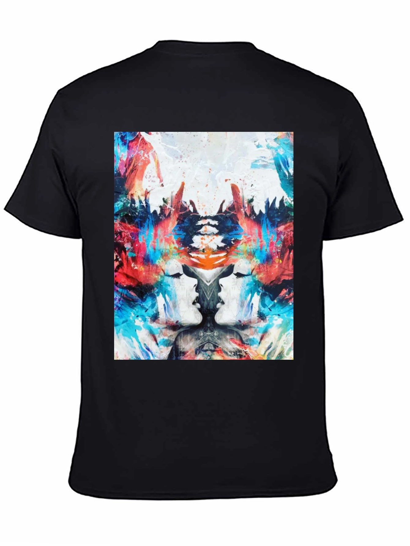Abstract Face Print Black T-Shirt