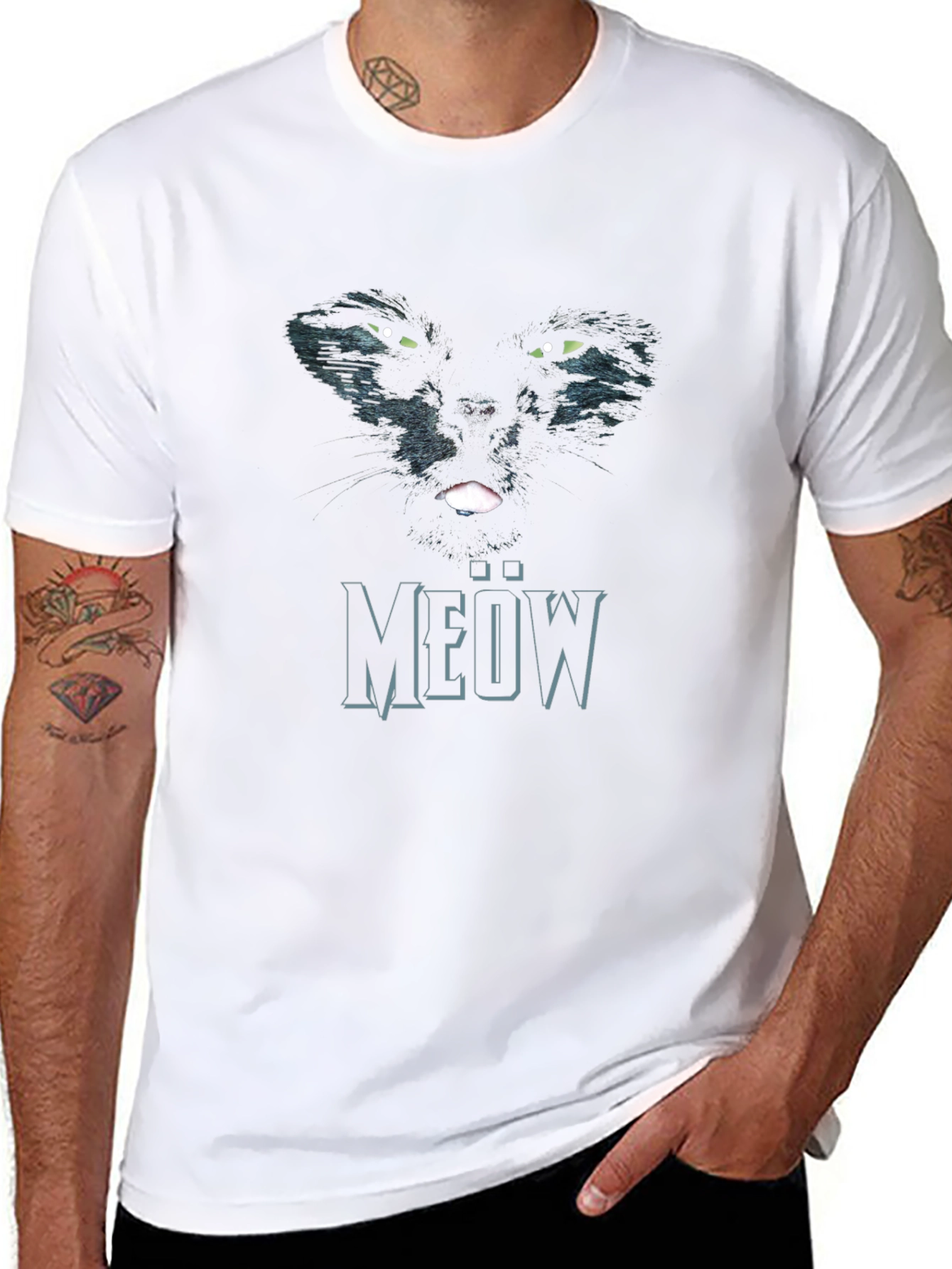 Black Cat Meow Graphic T-Shirt