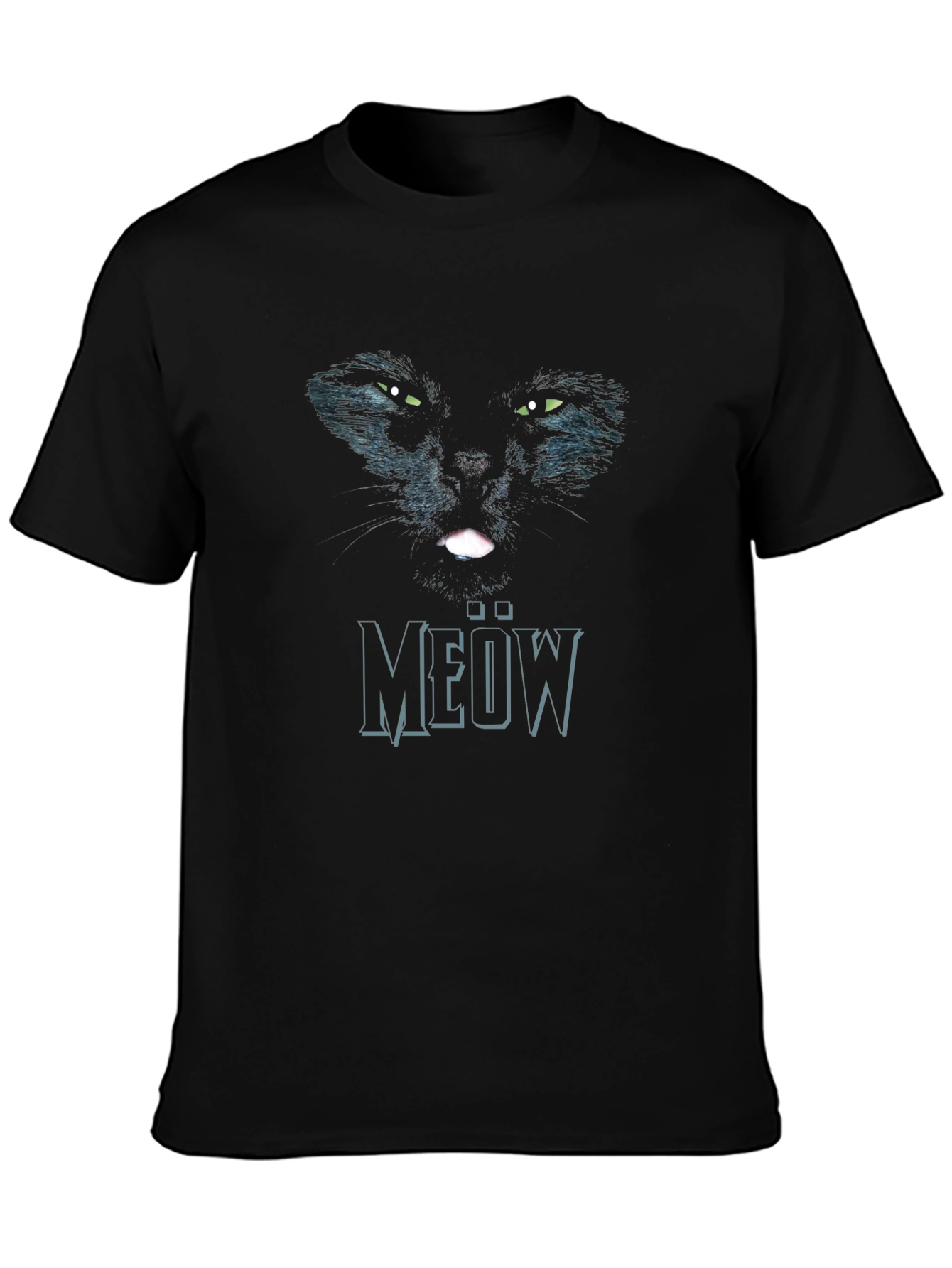 Black Cat Meow Graphic T-Shirt