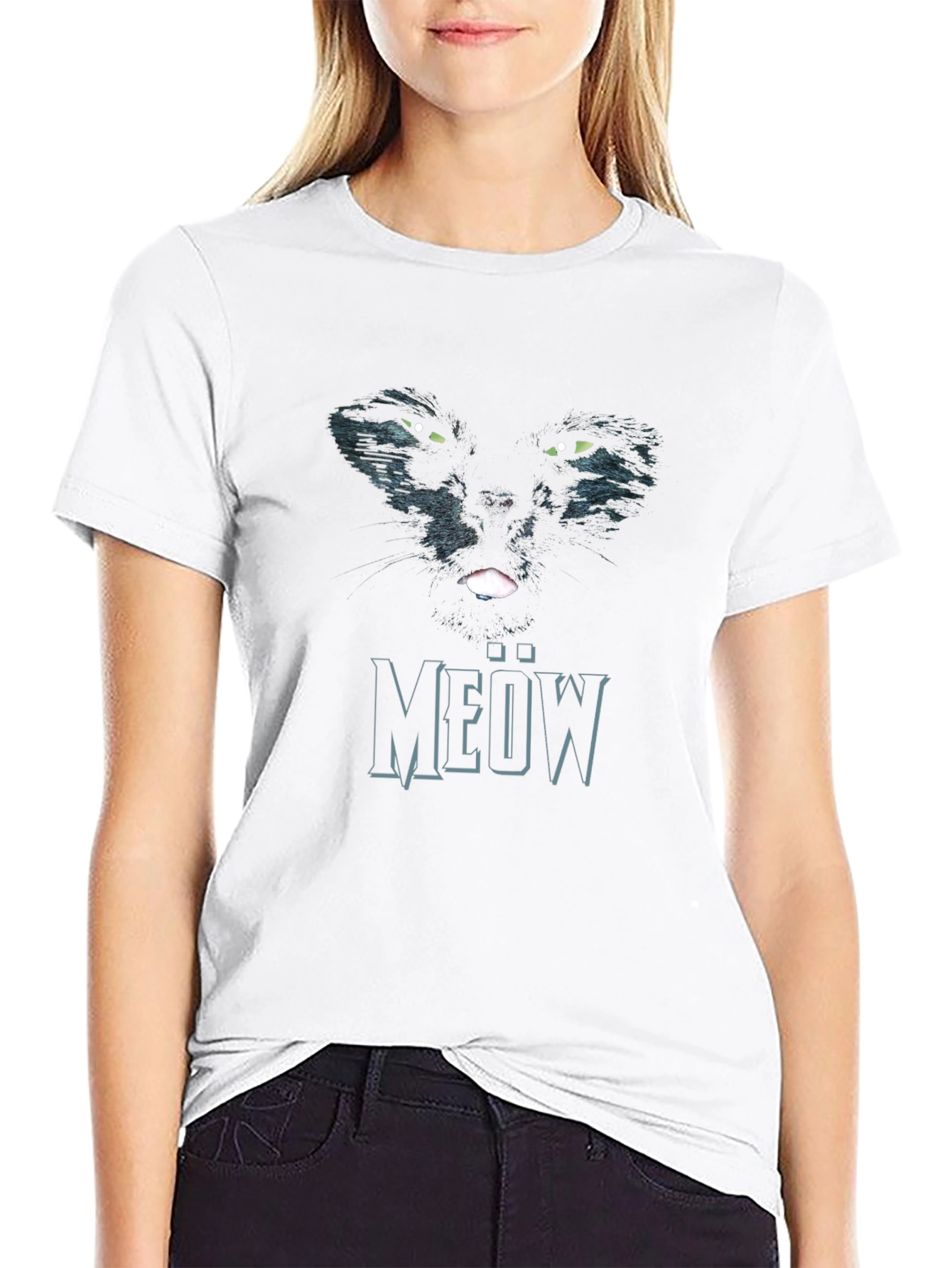 Black Cat Meow Graphic T-Shirt