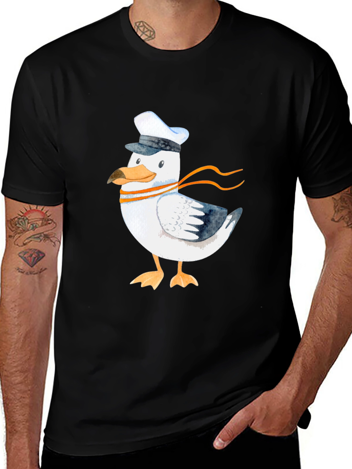 Nautical Seagull Graphic Tee - Mens Black T-Shirt
