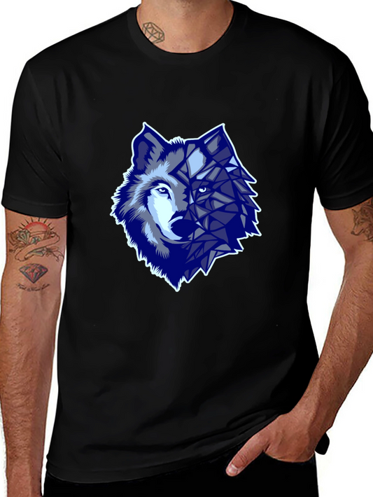 Geometric Wolf Graphic Print T-Shirt - Black
