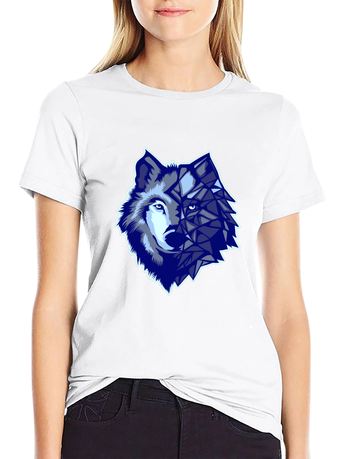 Geometric Wolf Graphic Print T-Shirt - Black
