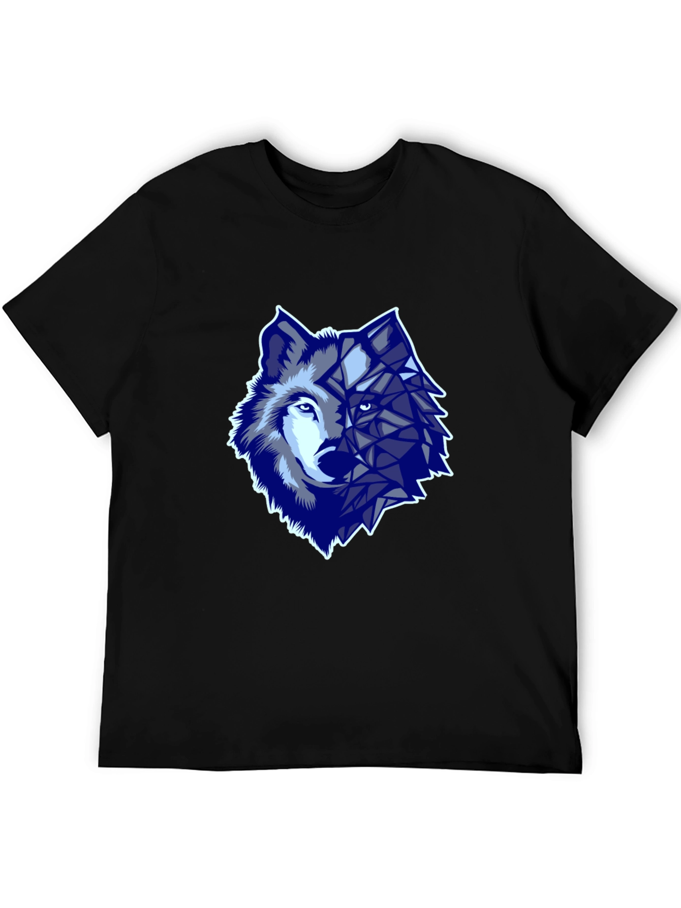 Geometric Wolf Graphic Print T-Shirt - Black