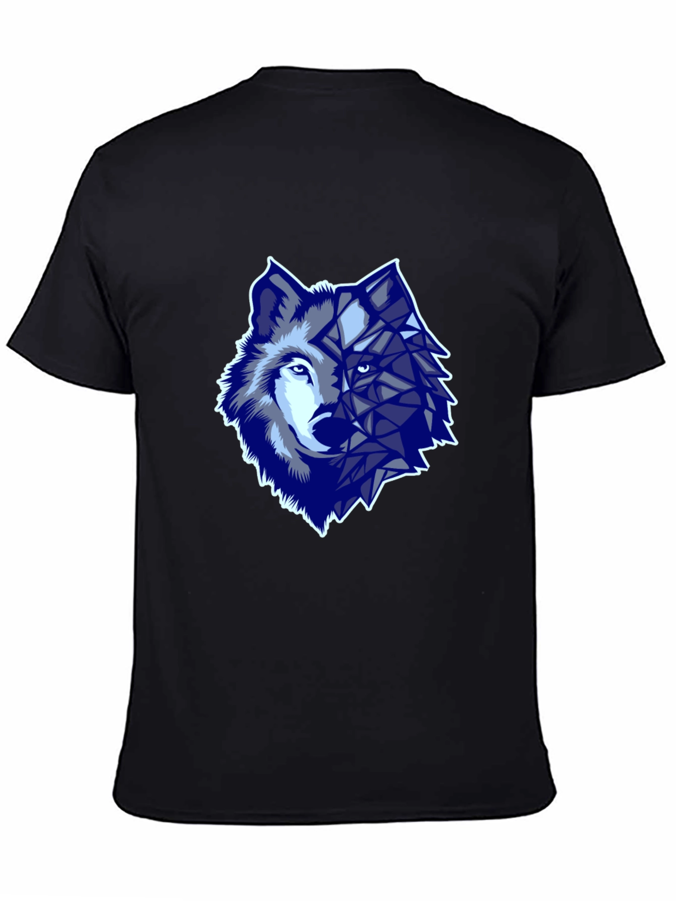 Geometric Wolf Graphic Print T-Shirt - Black