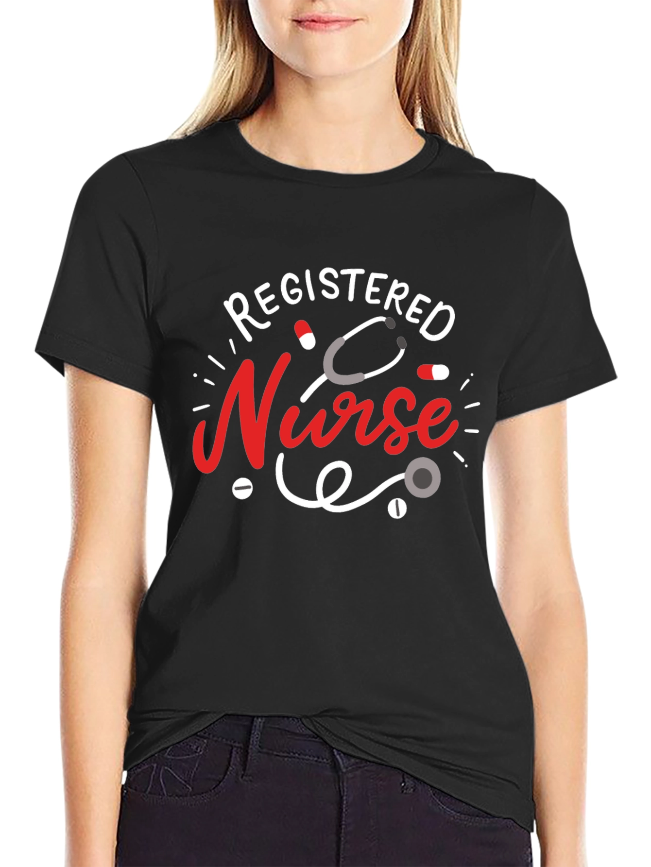 Registered Nurse Graphic T-Shirt - Black Cotton Blend