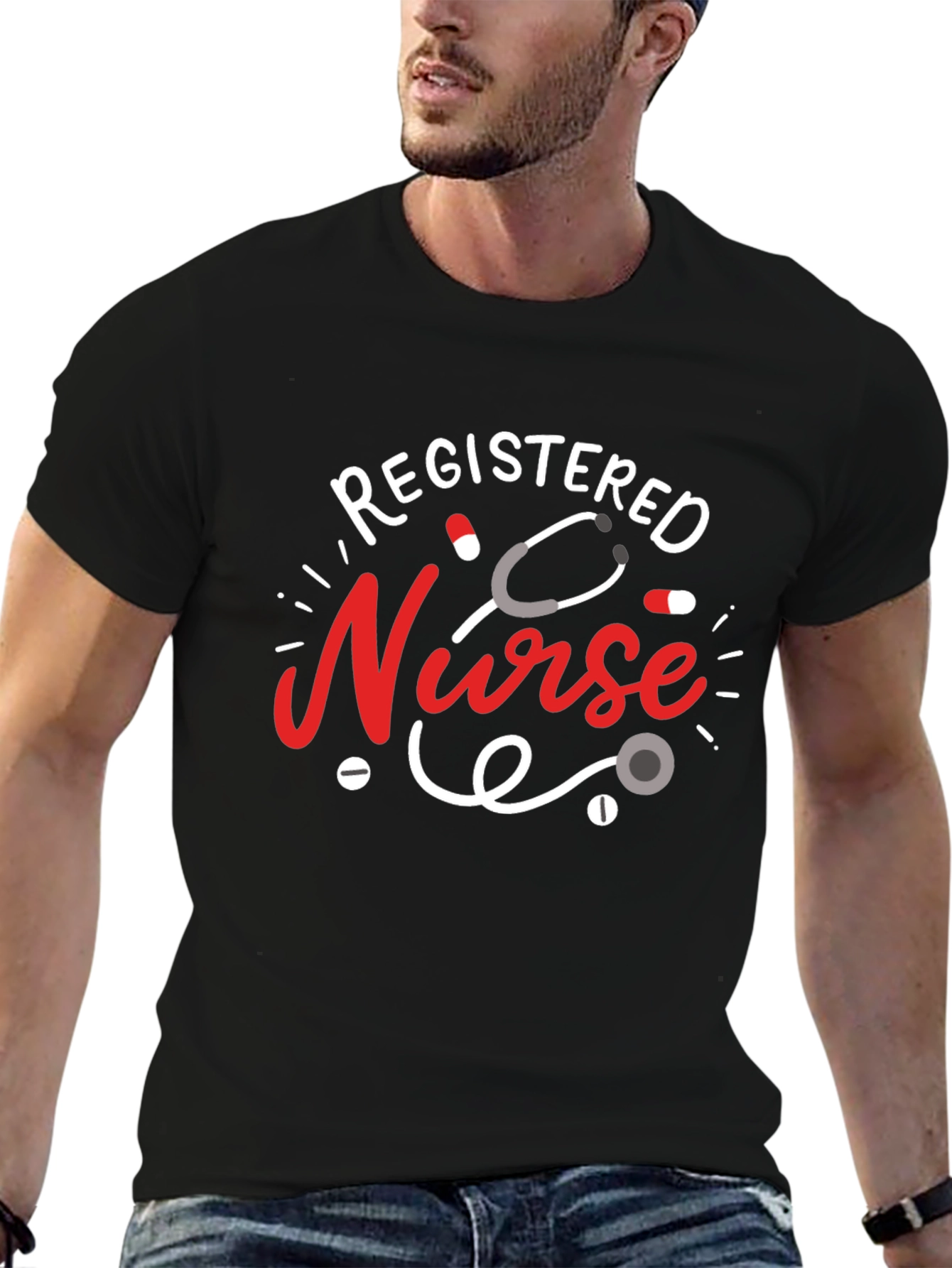 Registered Nurse Graphic T-Shirt - Black Cotton Blend