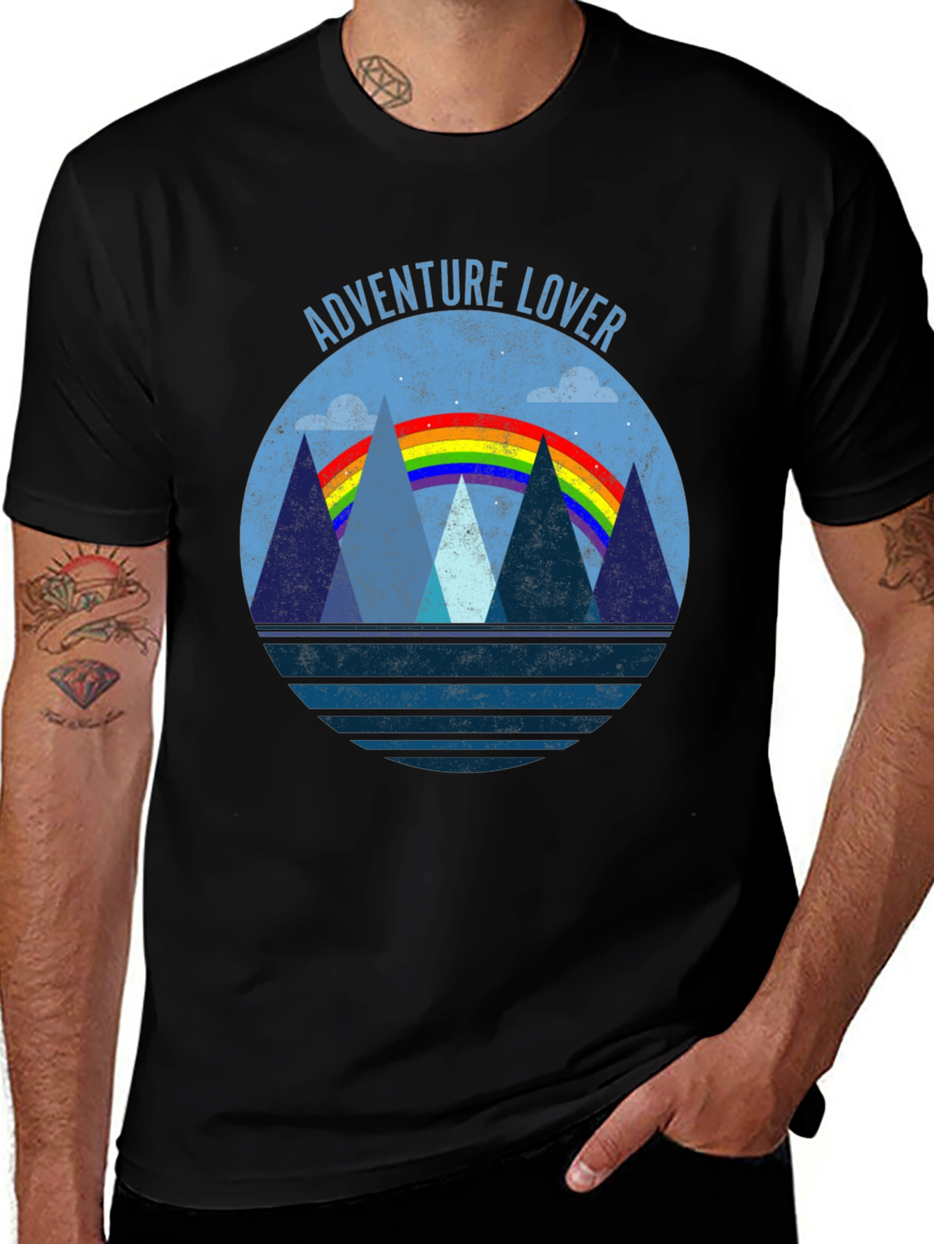 Adventure Lover Graphic Tee | Mountain Rainbow Design