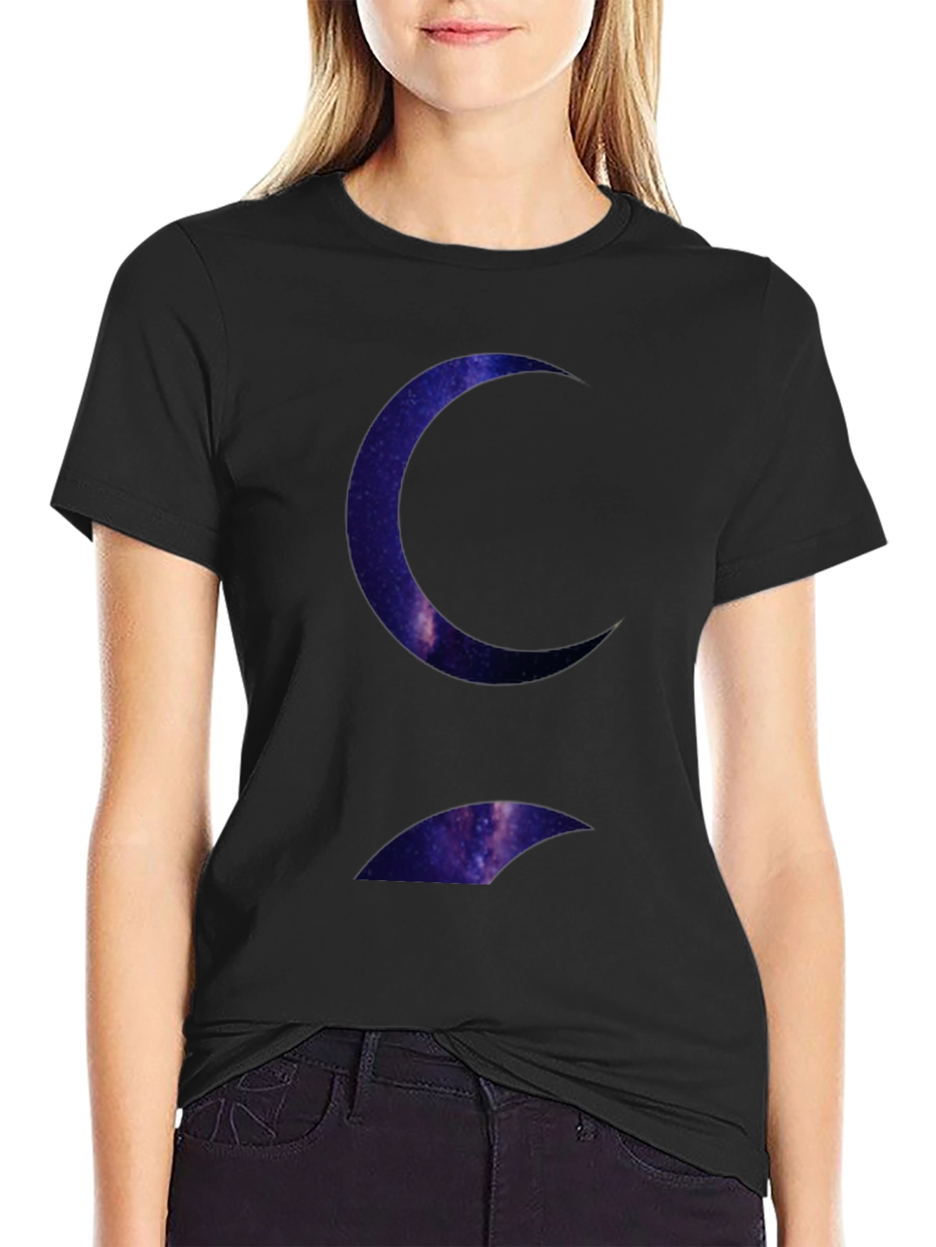 Galaxy Crescent Moon Black T-Shirt
