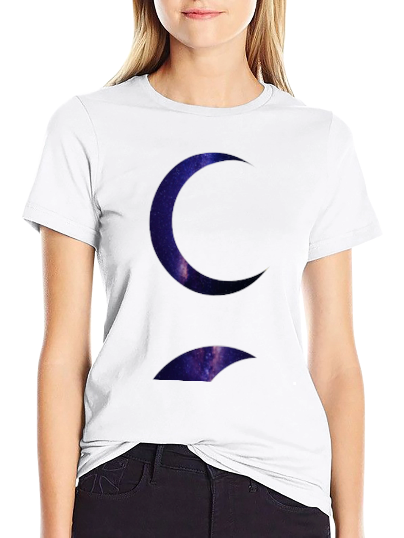 Galaxy Crescent Moon Black T-Shirt