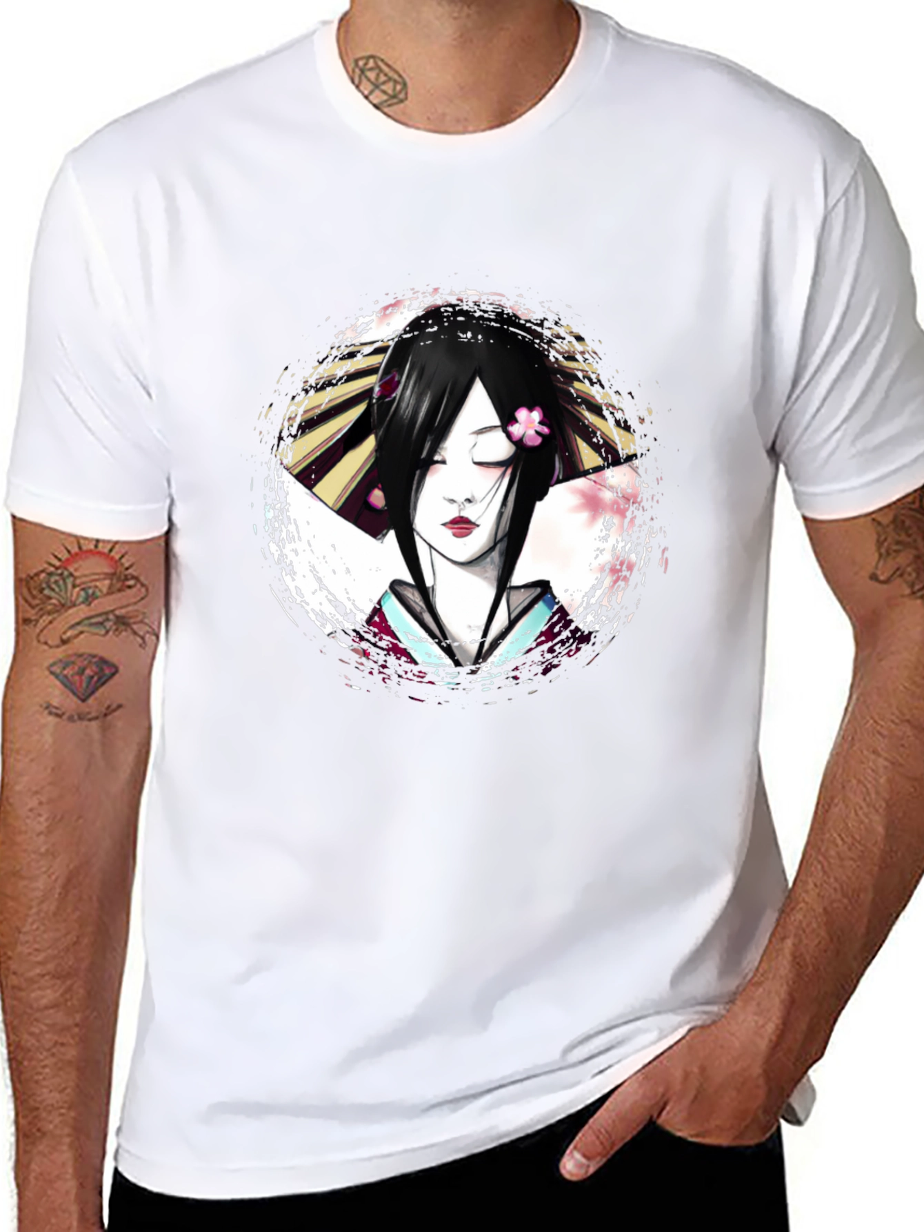 Geisha Graphic Print T-Shirt - Unique Artistic Design