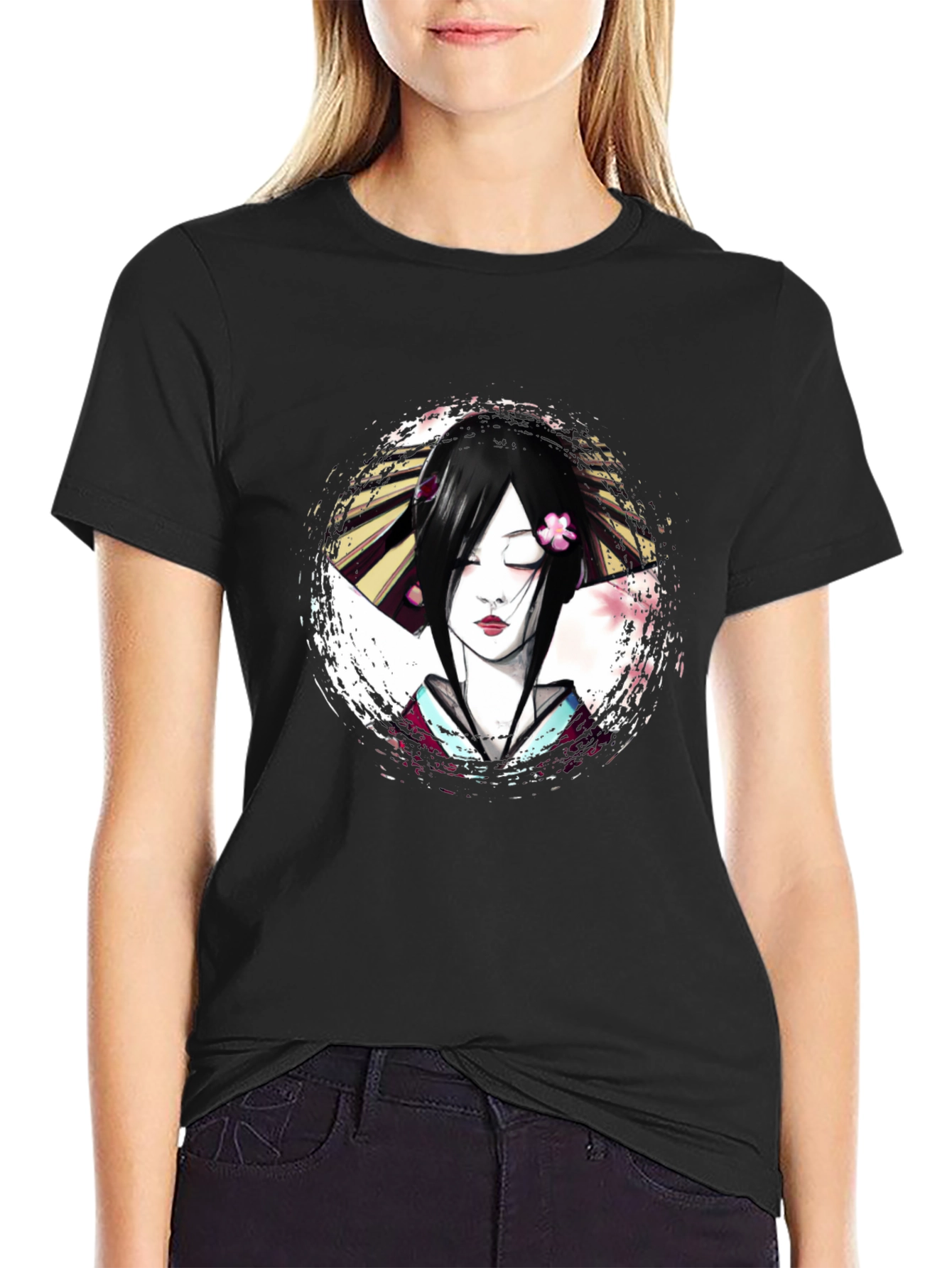 Geisha Graphic Print T-Shirt - Unique Artistic Design