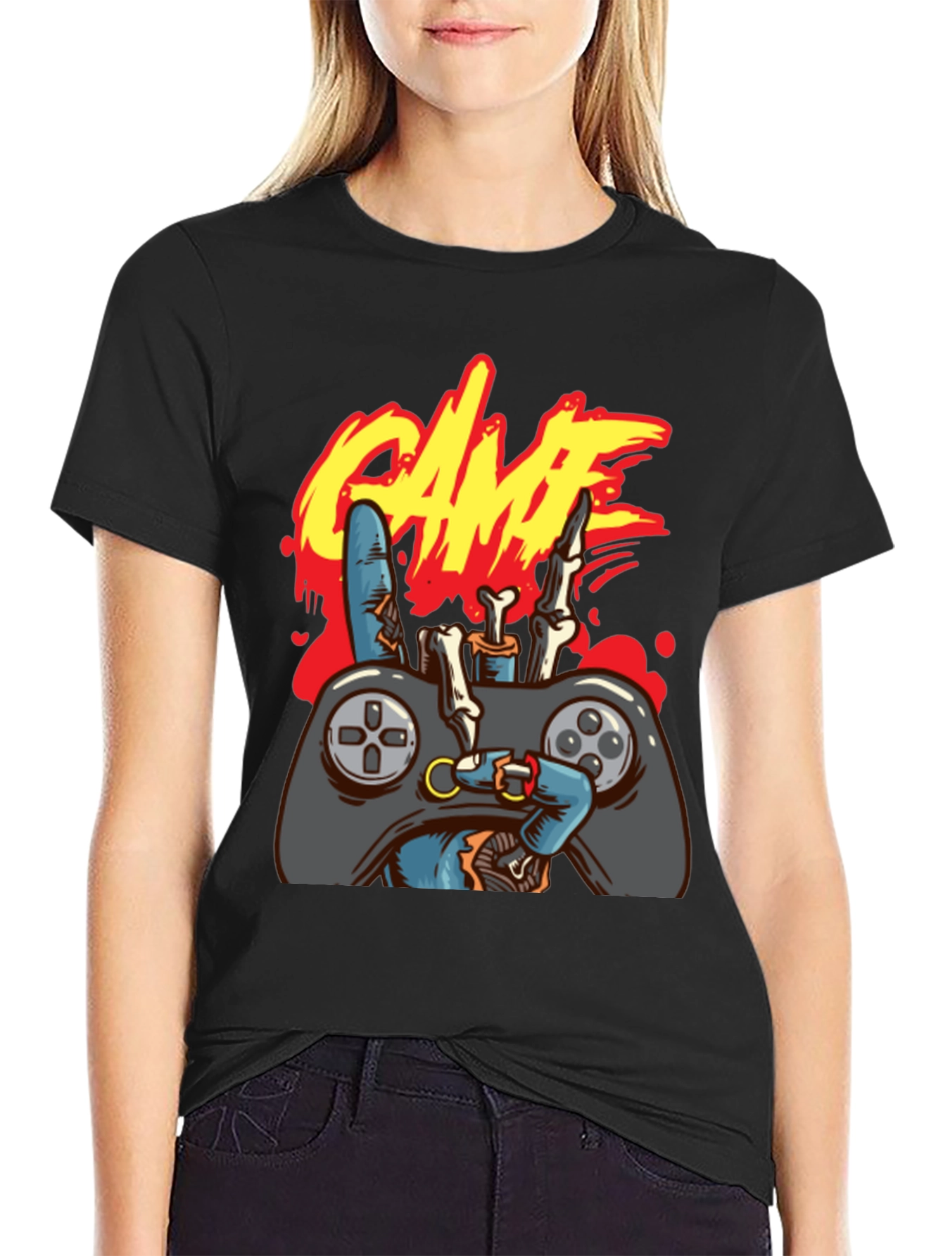 Gamer Skeleton Hand T-Shirt - Game Over