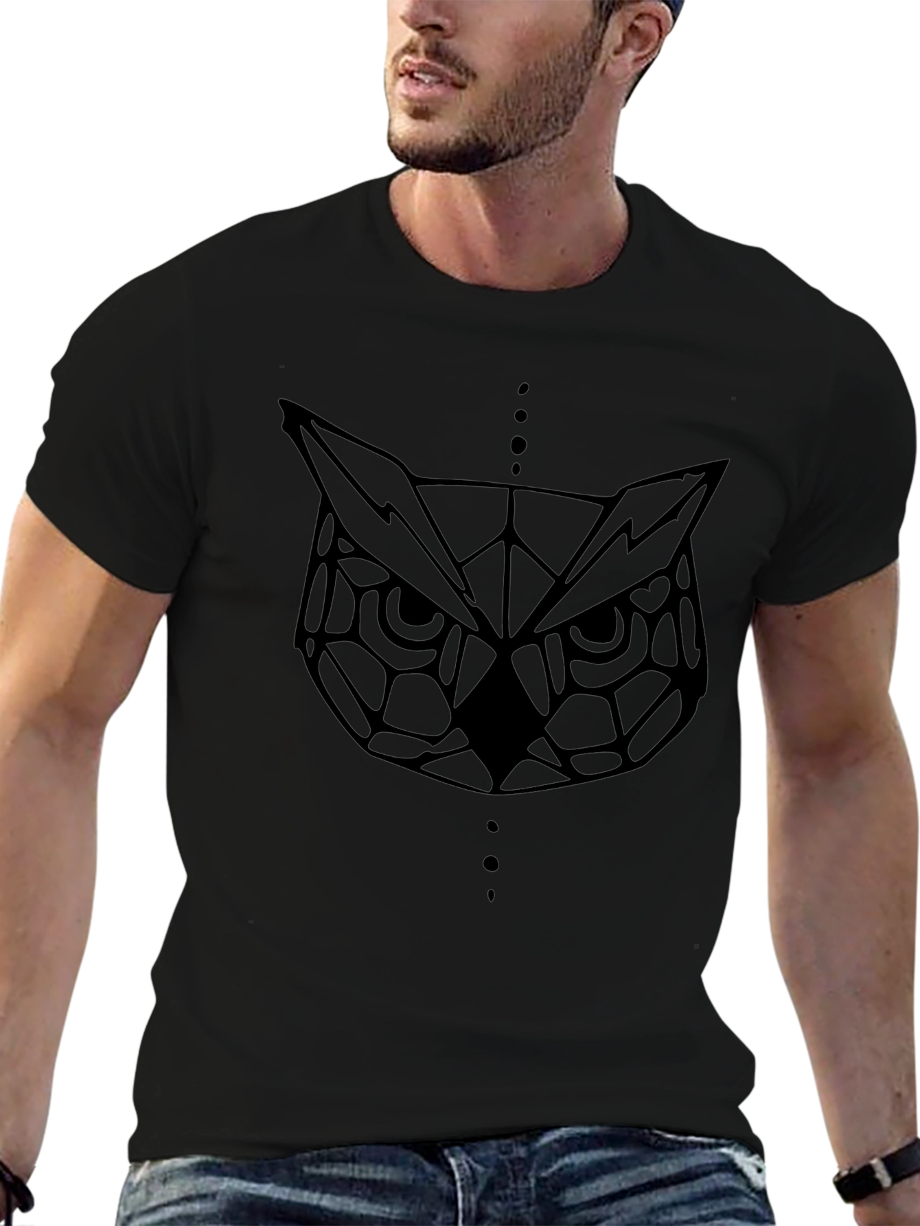 Geometric Owl Graphic Tee - Modern Black T-Shirt