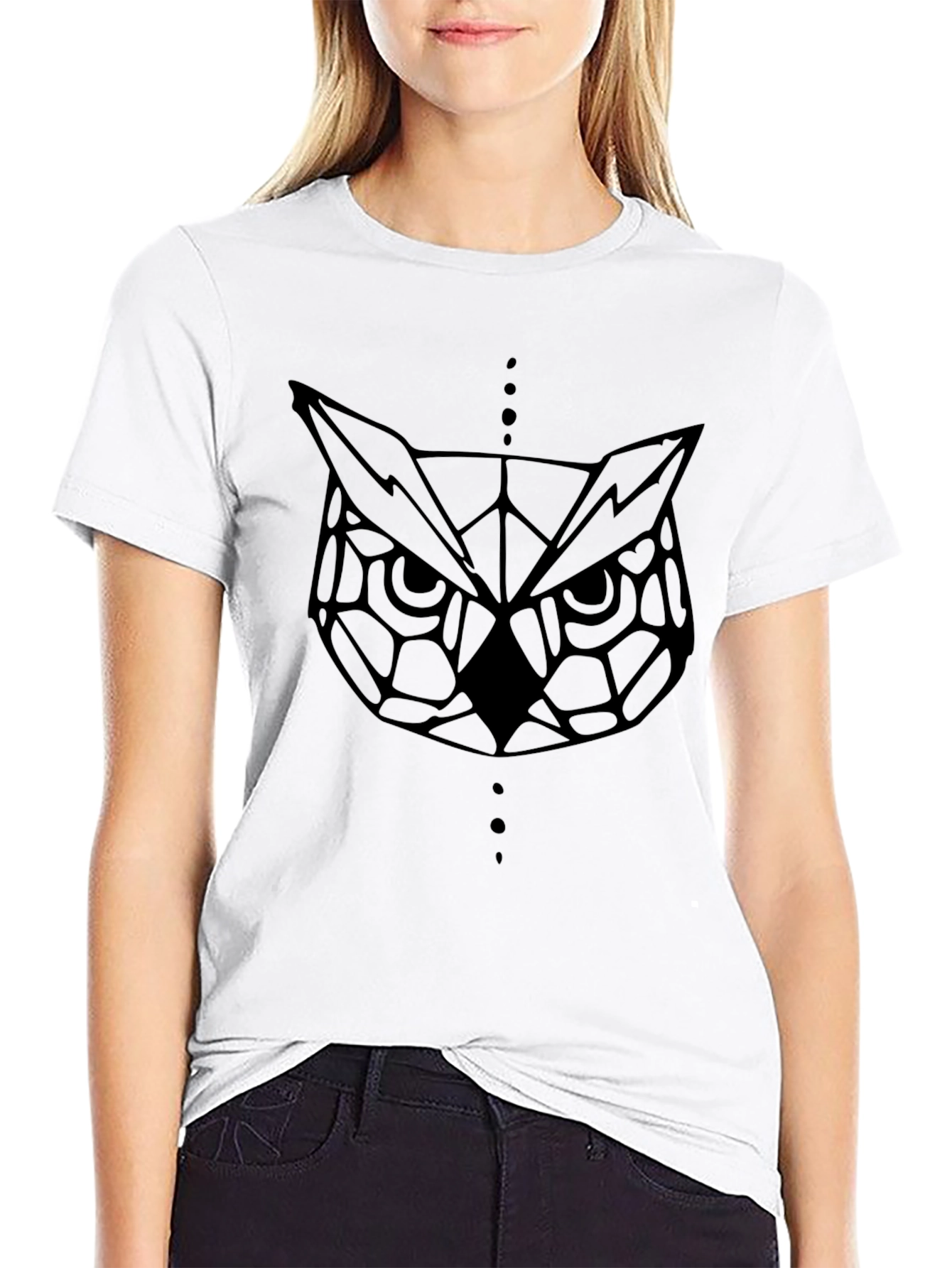 Geometric Owl Graphic Tee - Modern Black T-Shirt
