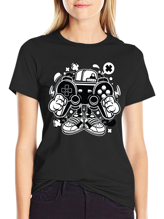 Gaming Console Cartoon Graphic Tee - Black