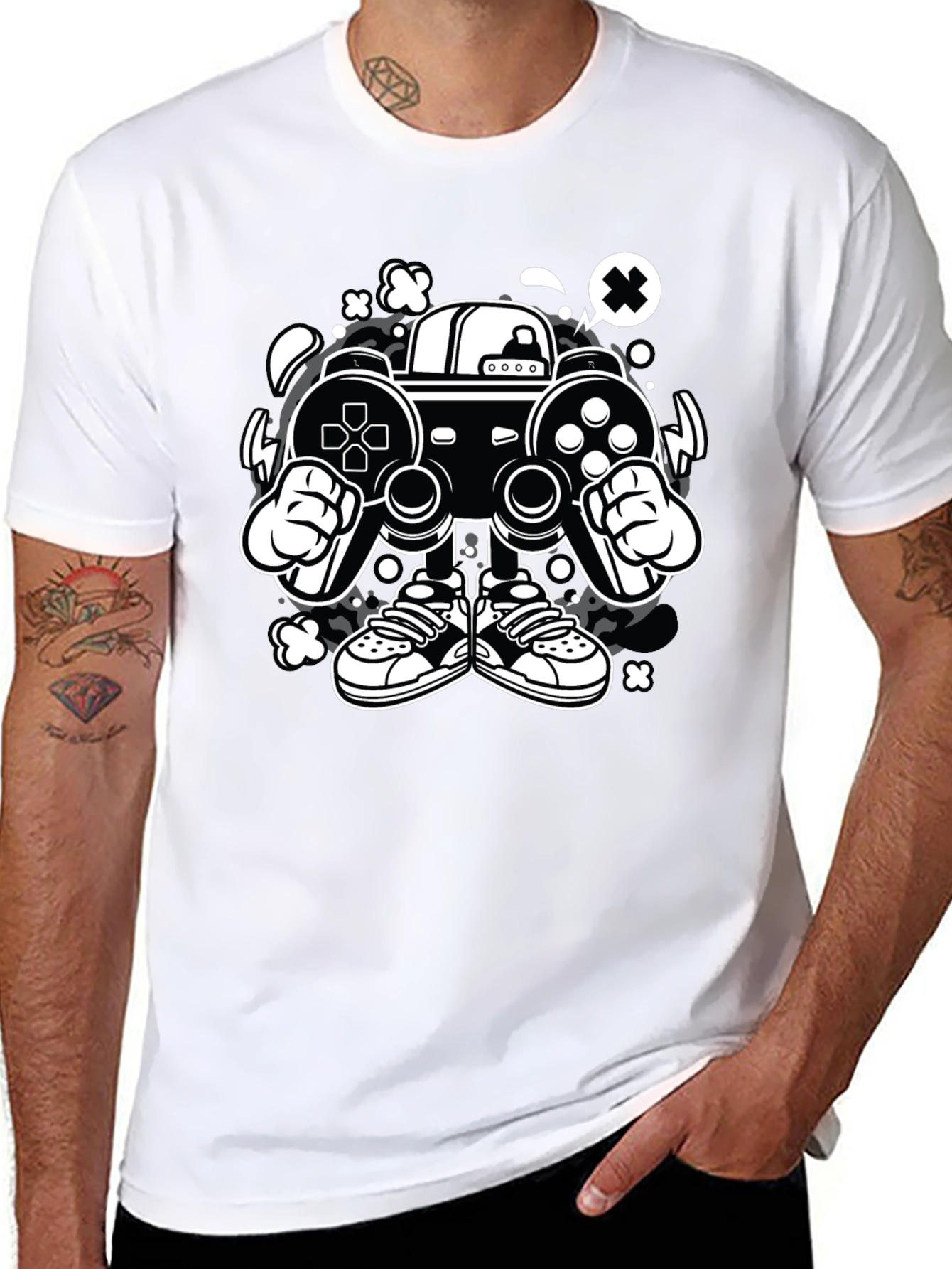 Gaming Console Cartoon Graphic Tee - Black