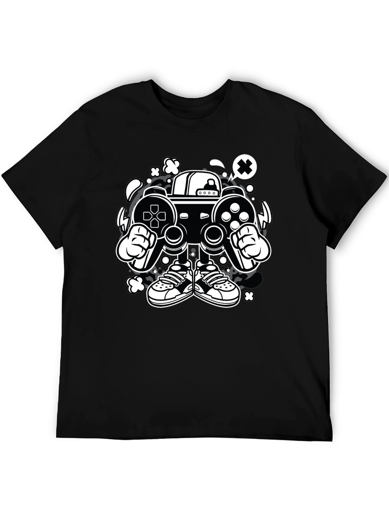 Gaming Console Cartoon Graphic Tee - Black