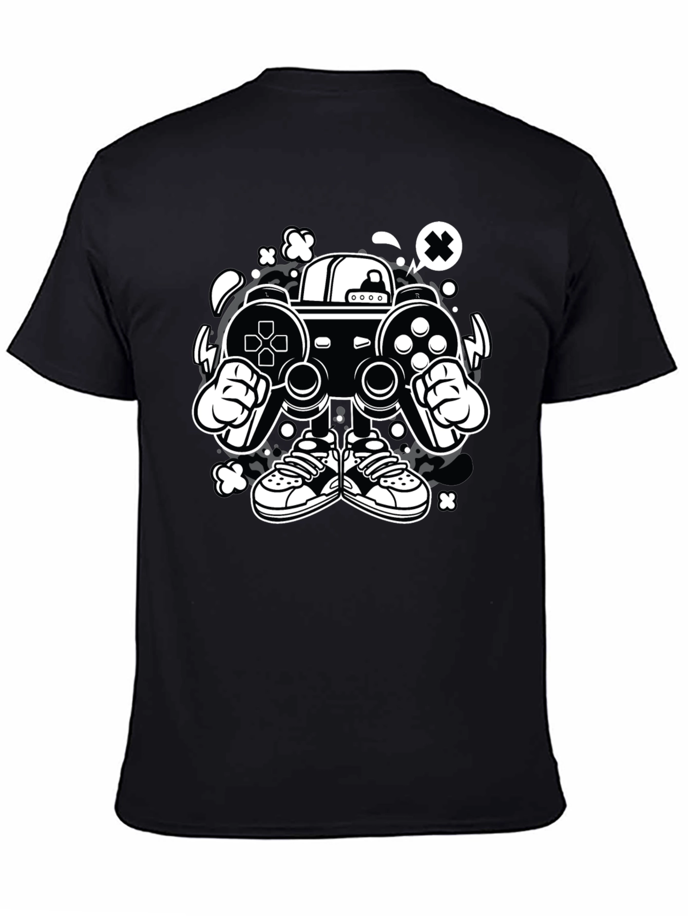 Gaming Console Cartoon Graphic Tee - Black